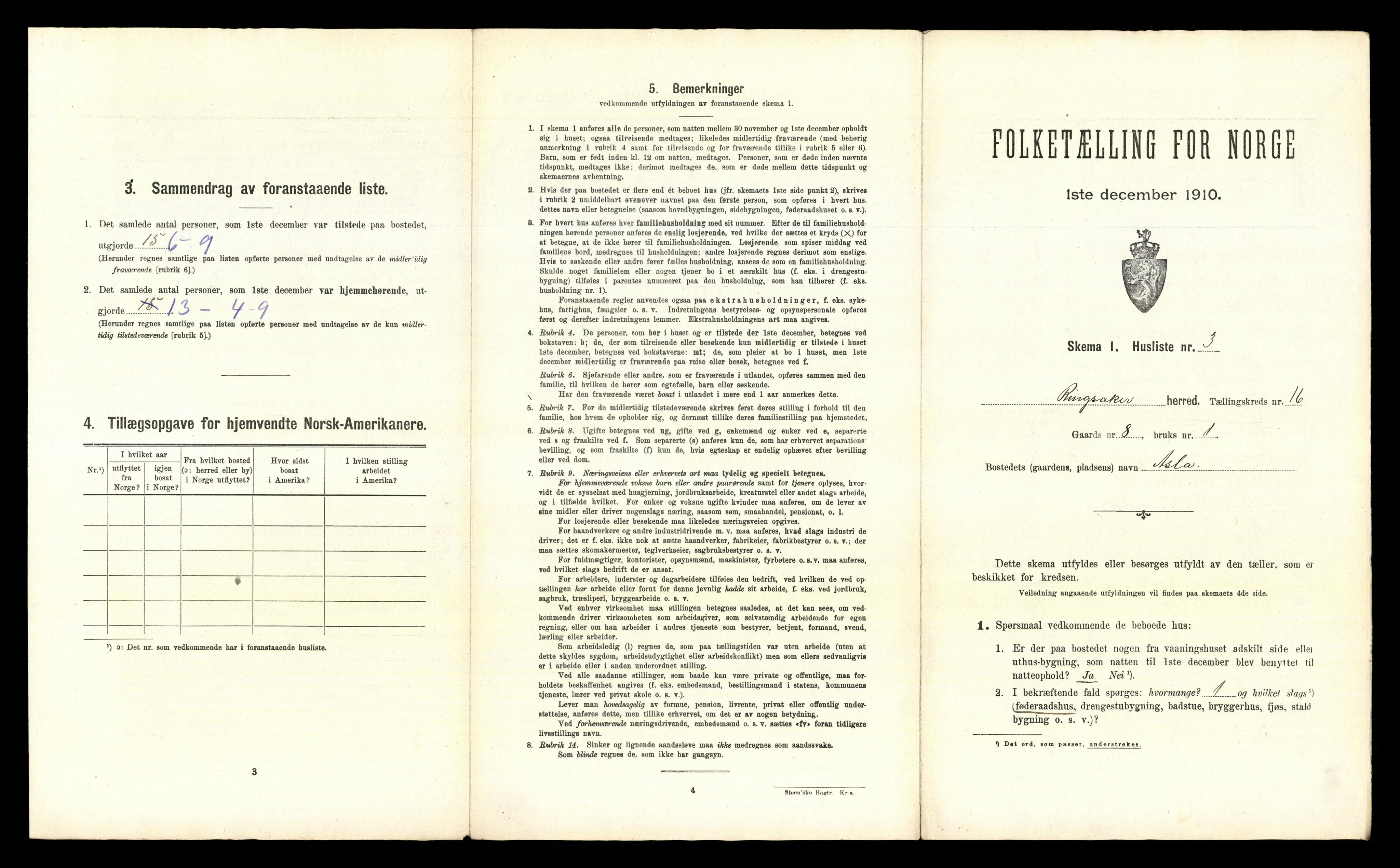 RA, 1910 census for Ringsaker, 1910, p. 3089