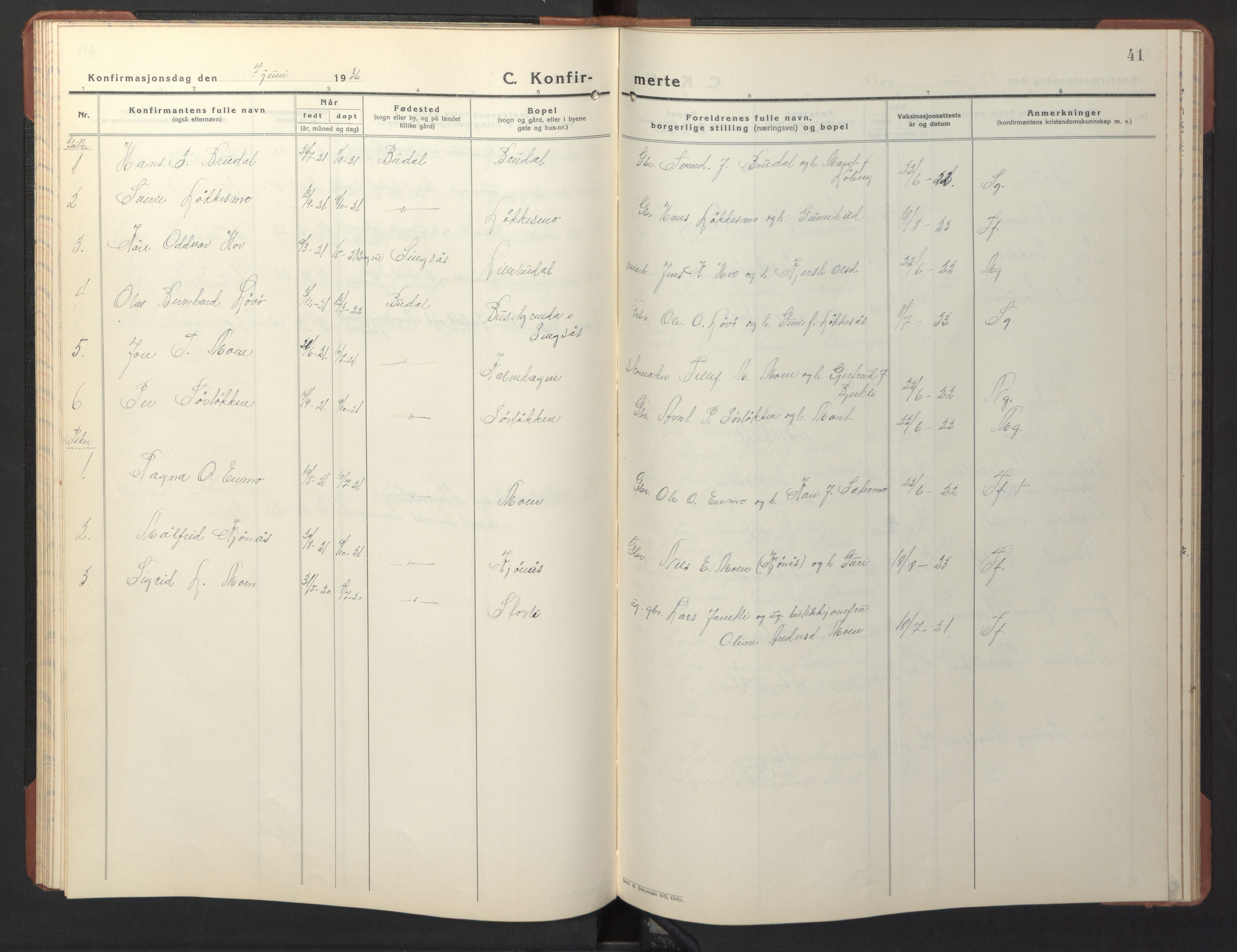 Ministerialprotokoller, klokkerbøker og fødselsregistre - Sør-Trøndelag, SAT/A-1456/690/L1053: Parish register (copy) no. 690C03, 1930-1947, p. 41