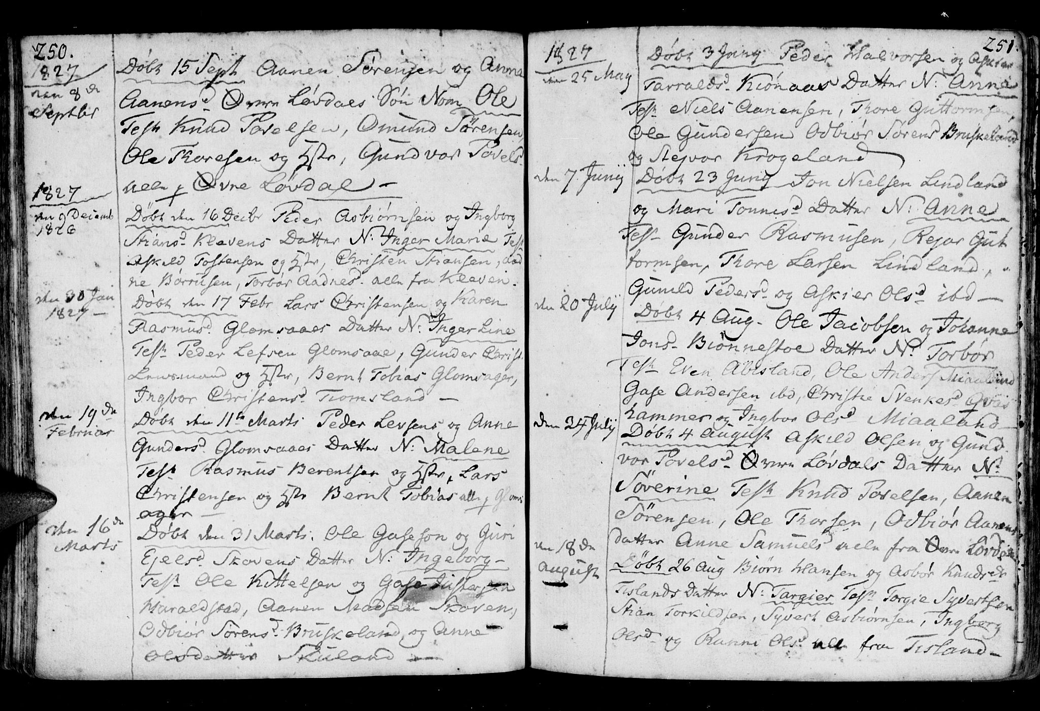 Holum sokneprestkontor, AV/SAK-1111-0022/F/Fa/Fab/L0004: Parish register (official) no. A 4, 1774-1847, p. 250-251