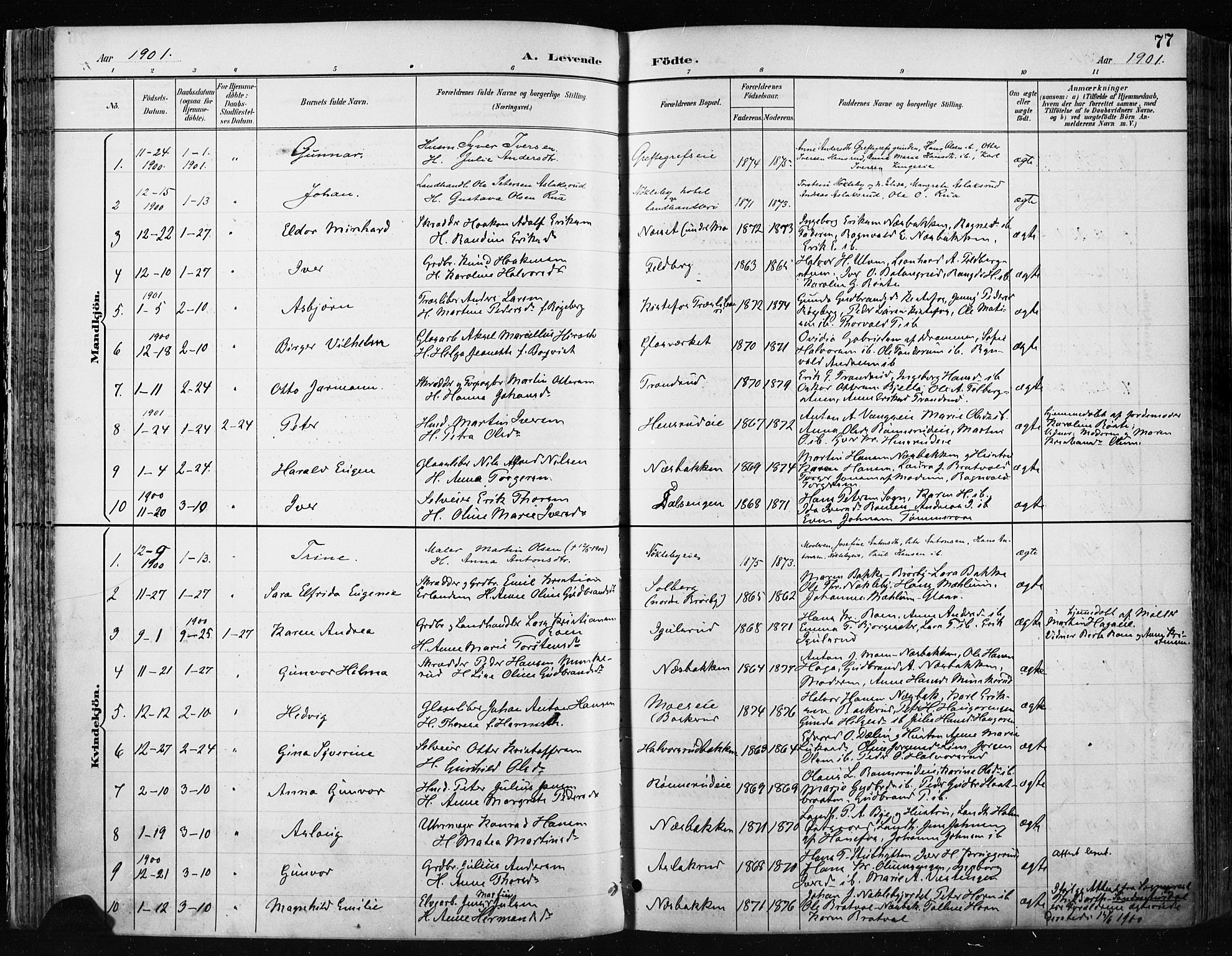 Jevnaker prestekontor, SAH/PREST-116/H/Ha/Haa/L0009: Parish register (official) no. 9, 1891-1901, p. 77