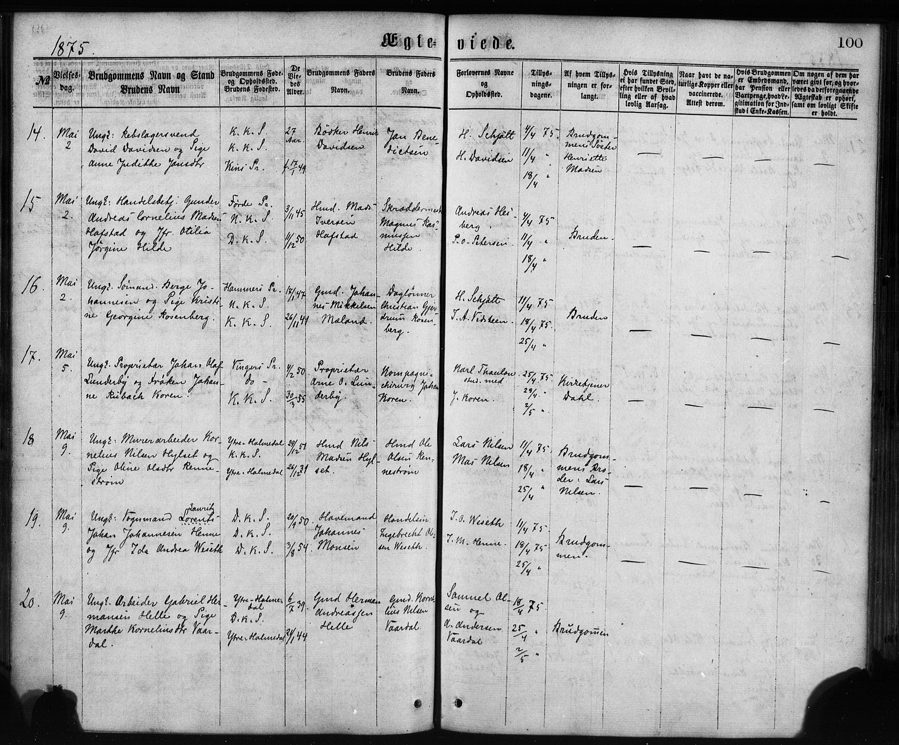 Korskirken sokneprestembete, AV/SAB-A-76101/H/Haa/L0036: Parish register (official) no. D 3, 1867-1882, p. 100