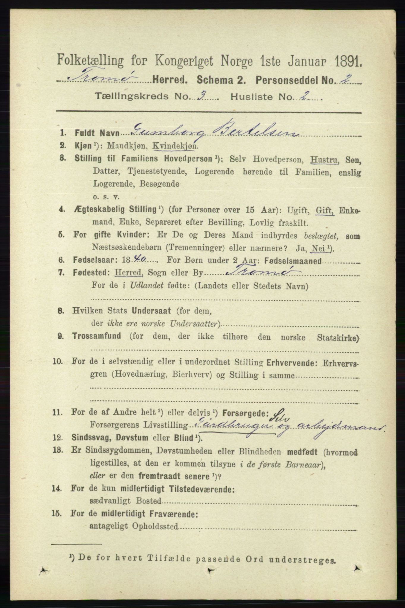 RA, 1891 census for 0921 Tromøy, 1891, p. 965