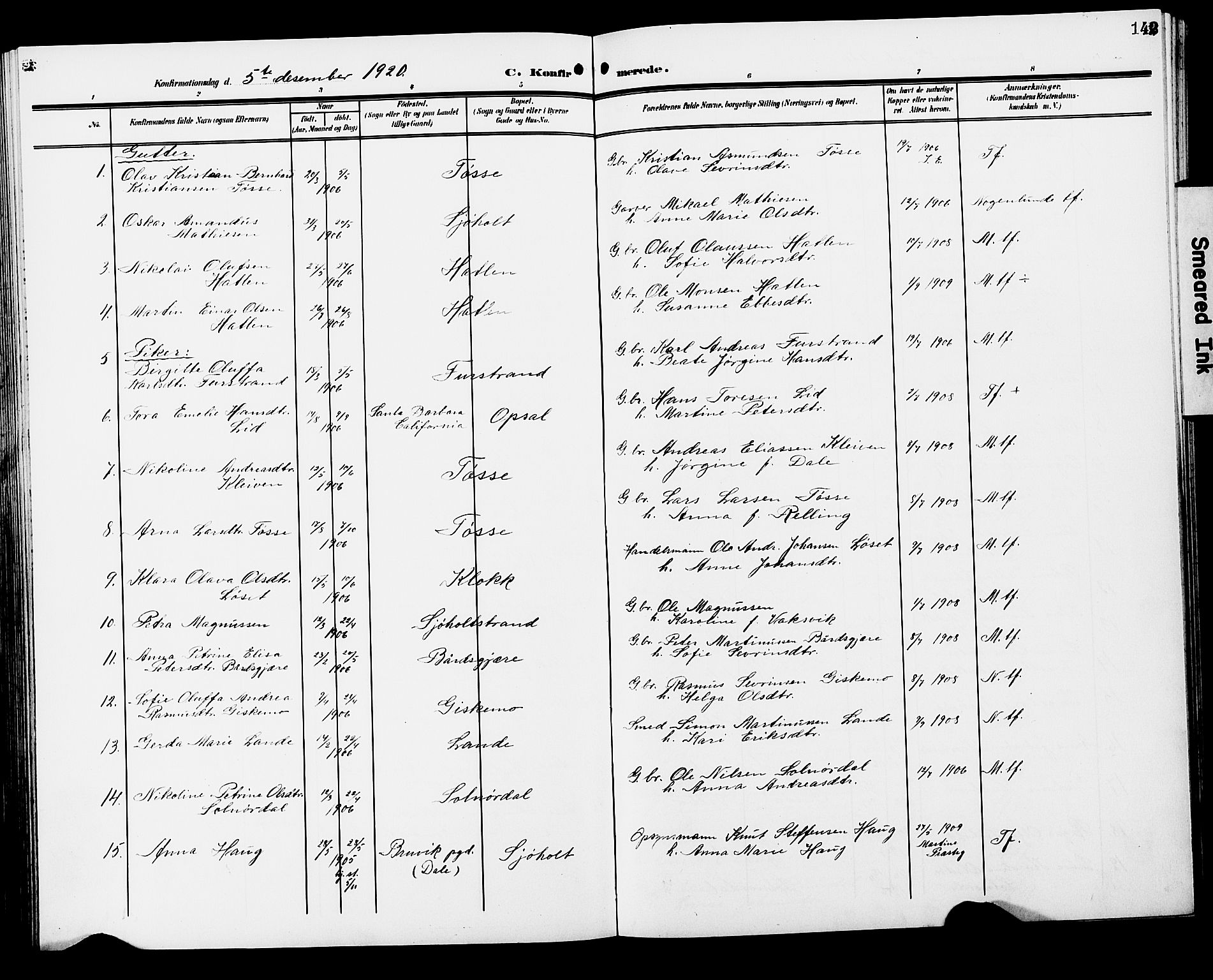 Ministerialprotokoller, klokkerbøker og fødselsregistre - Møre og Romsdal, AV/SAT-A-1454/522/L0328: Parish register (copy) no. 522C07, 1909-1925, p. 142