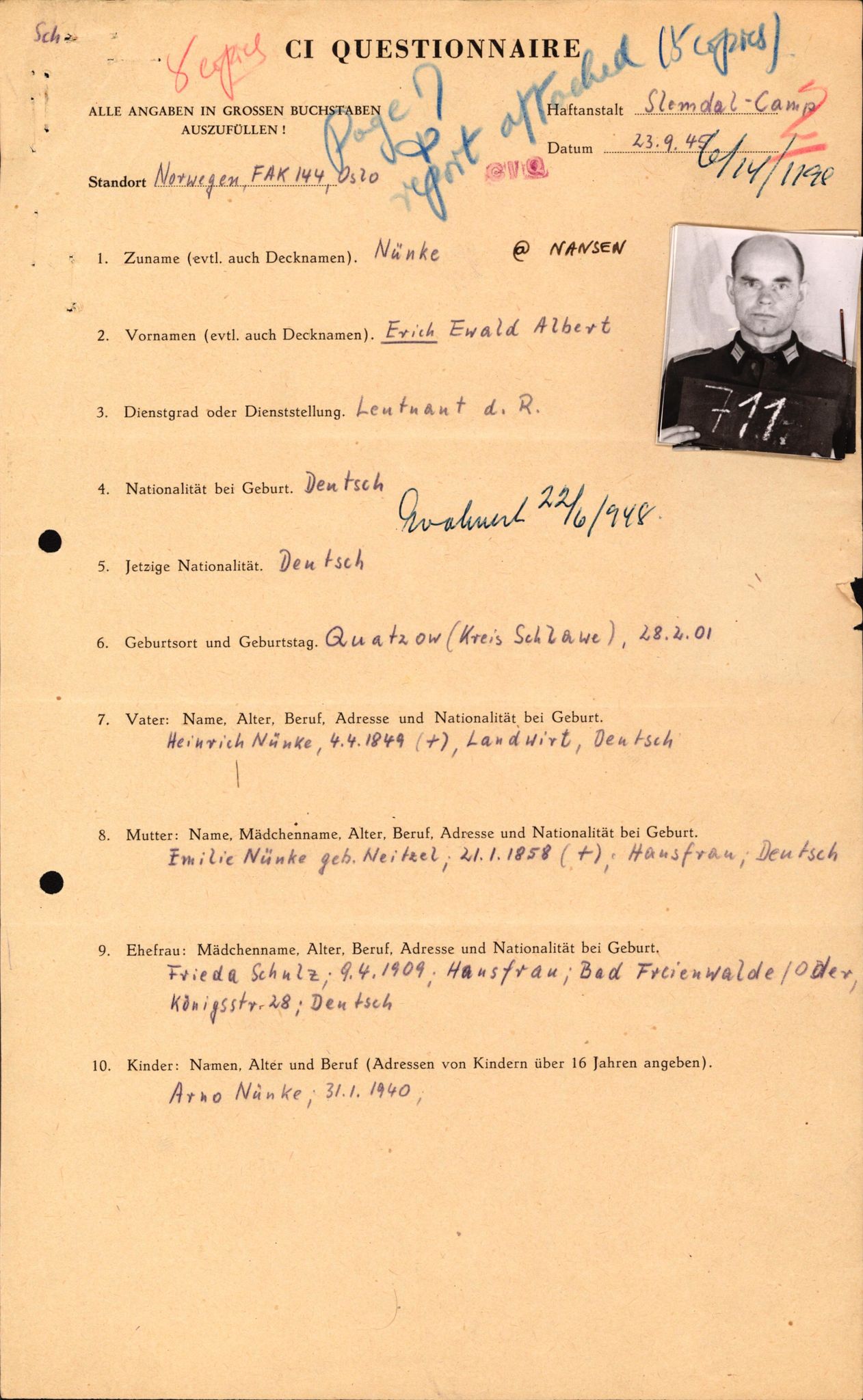 Forsvaret, Forsvarets overkommando II, AV/RA-RAFA-3915/D/Db/L0024: CI Questionaires. Tyske okkupasjonsstyrker i Norge. Tyskere., 1945-1946, p. 359