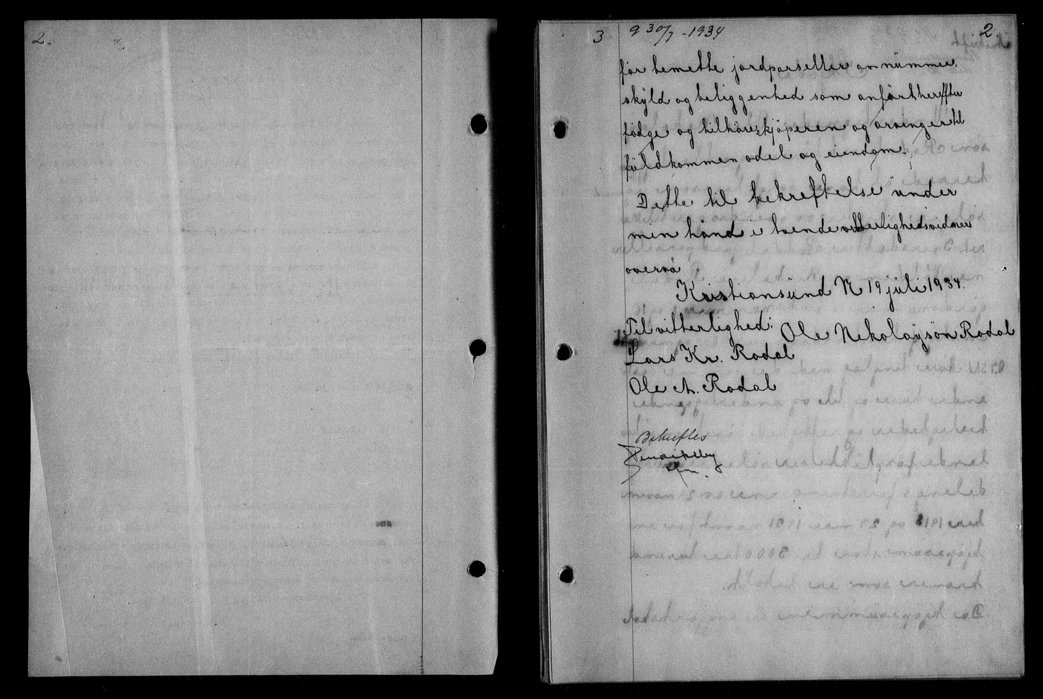 Nordmøre sorenskriveri, AV/SAT-A-4132/1/2/2Ca/L0082: Mortgage book no. 72, 1934-1934, Deed date: 30.07.1934