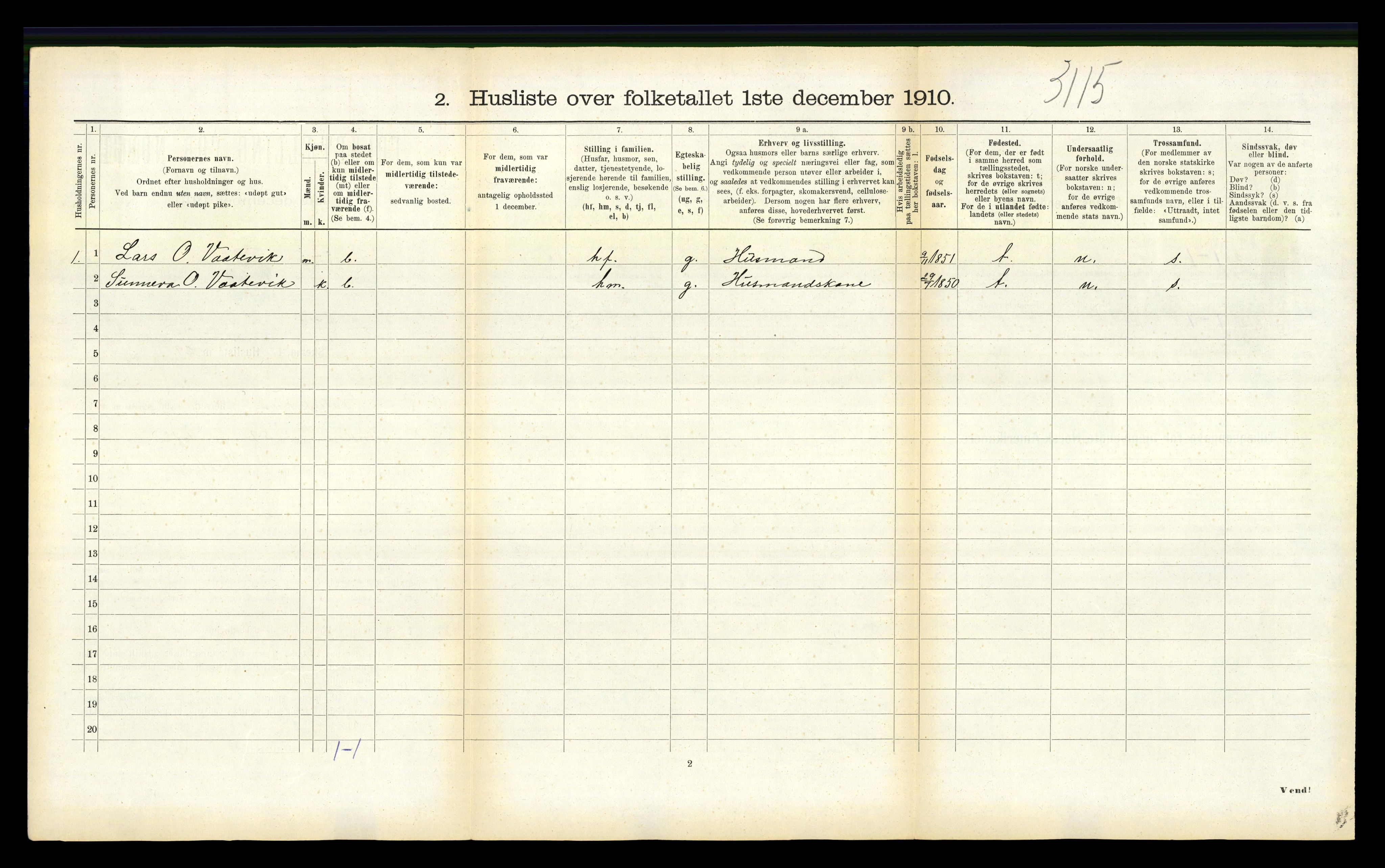 RA, 1910 census for Balestrand, 1910, p. 685