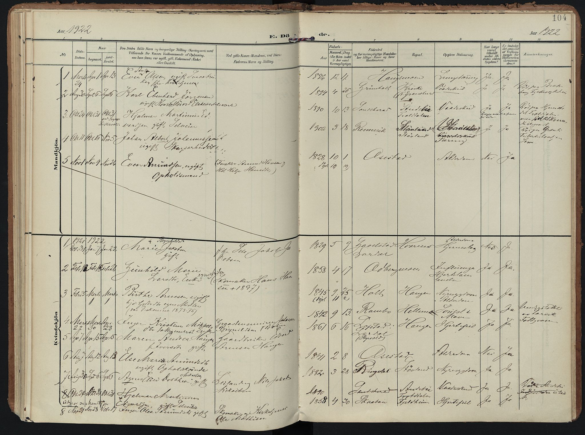 Hedrum kirkebøker, SAKO/A-344/F/Fc/L0002: Parish register (official) no. III 2, 1907-1930, p. 104