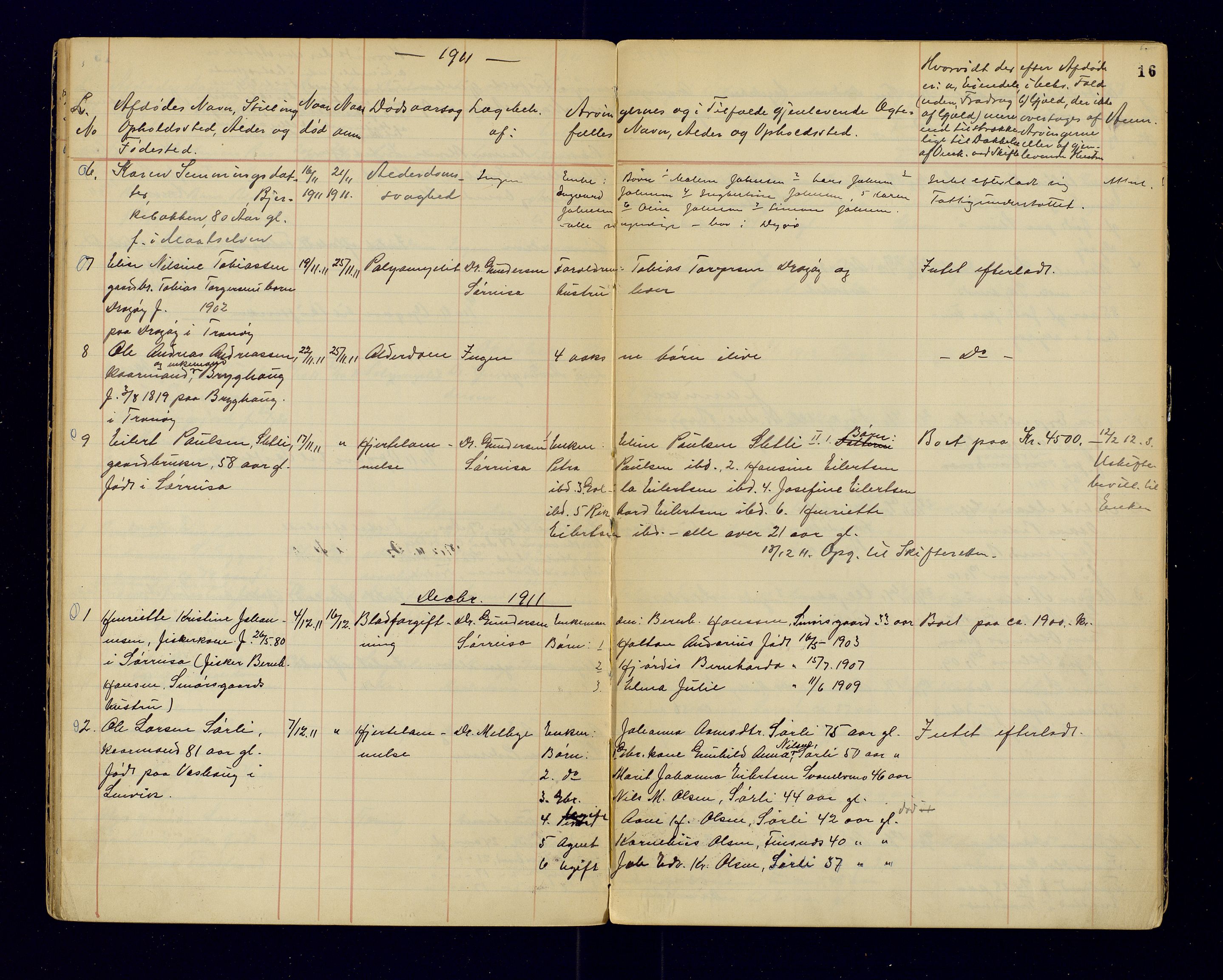 Tranøy lensmannskontor (Sørreisa lensmannskontor), SATØ/SATØ-46/1/F/Fi/Fia/L0147: Dødsfallsprotokoller, 1909-1919, p. 16