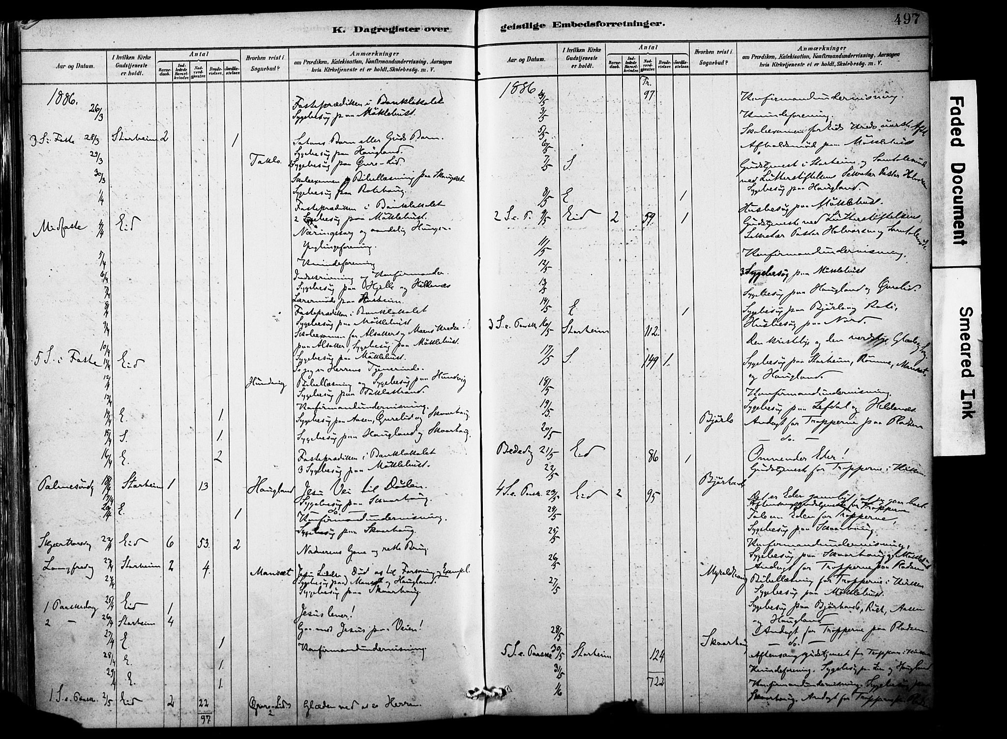 Eid sokneprestembete, AV/SAB-A-82301/H/Haa/Haab/L0001: Parish register (official) no. B 1, 1879-1906, p. 497