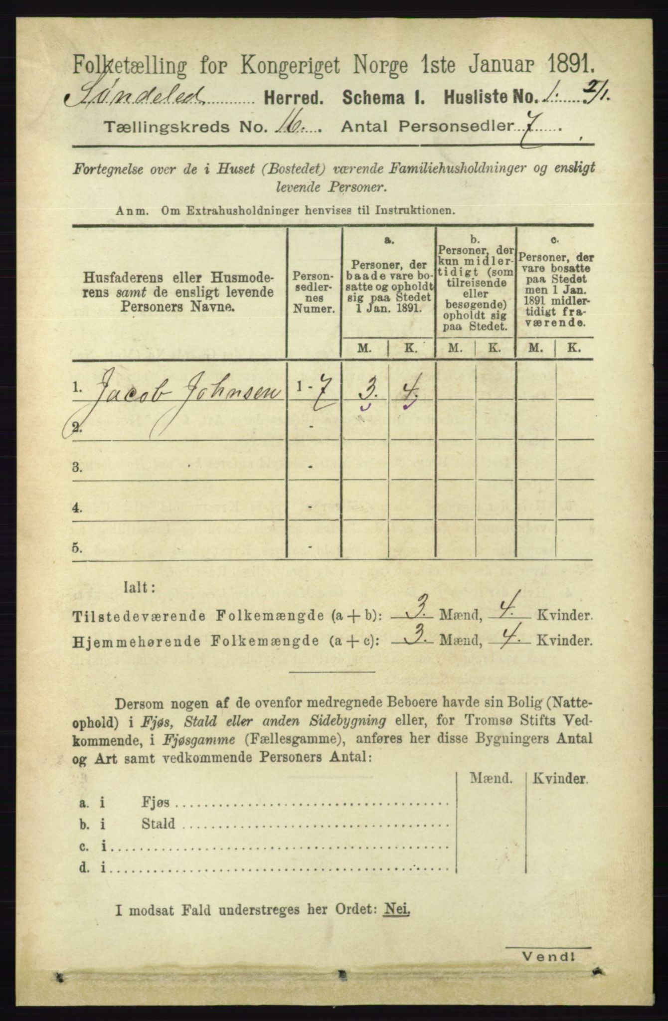 RA, 1891 census for 0913 Søndeled, 1891, p. 4466