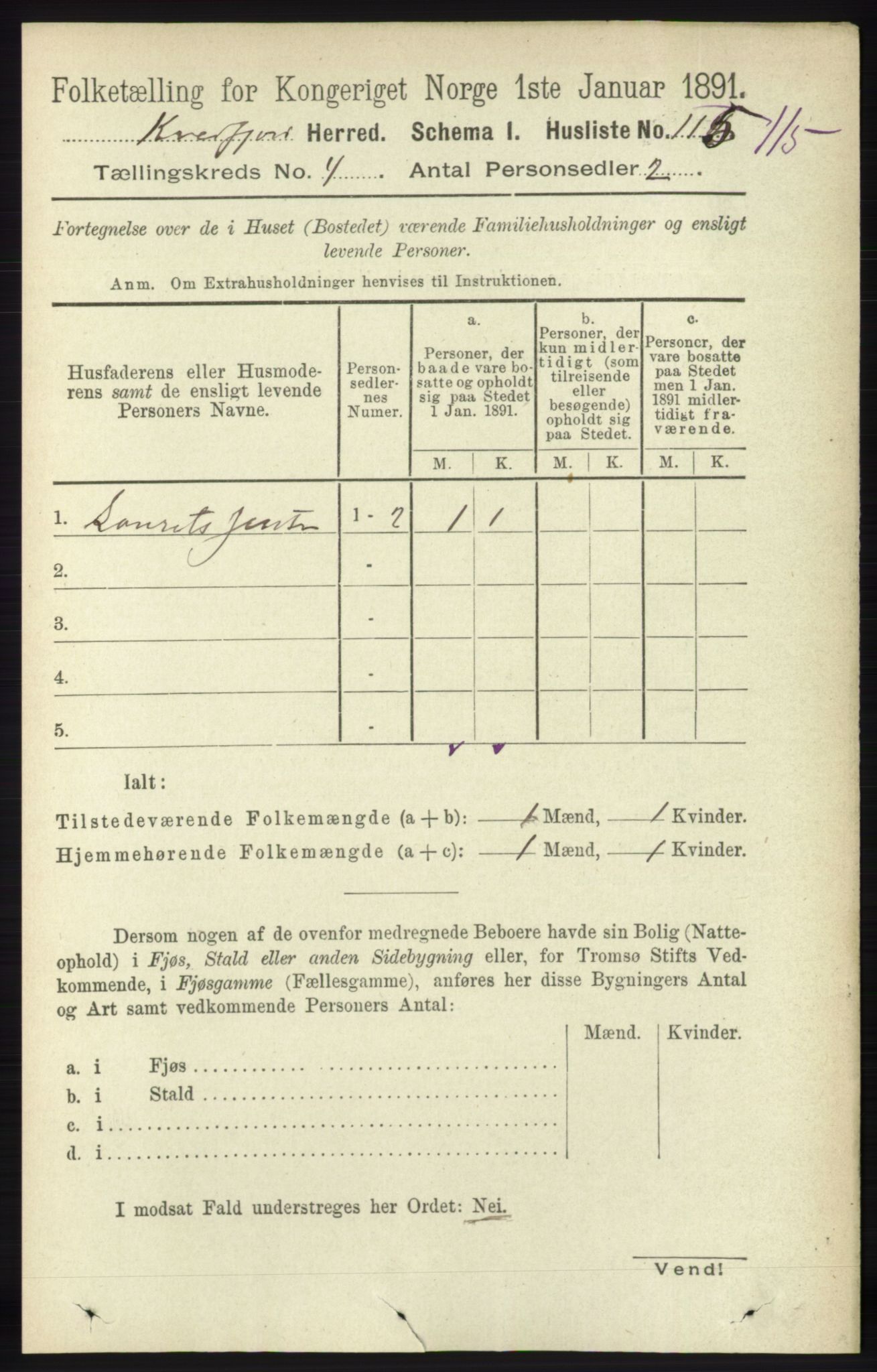 RA, 1891 census for 1911 Kvæfjord, 1891, p. 1865