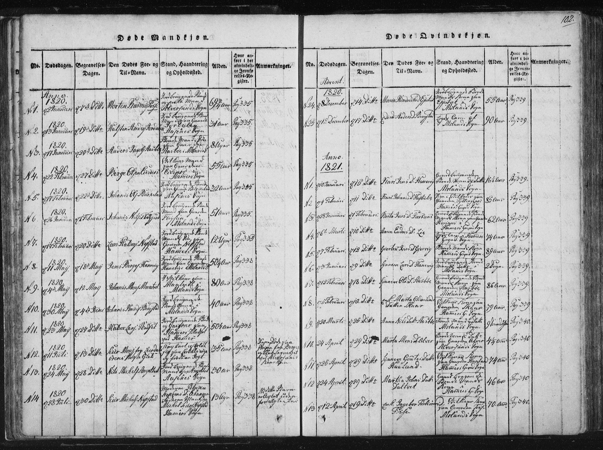 Hamre sokneprestembete, AV/SAB-A-75501/H/Ha/Haa/Haaa/L0010: Parish register (official) no. A 10, 1816-1826, p. 102