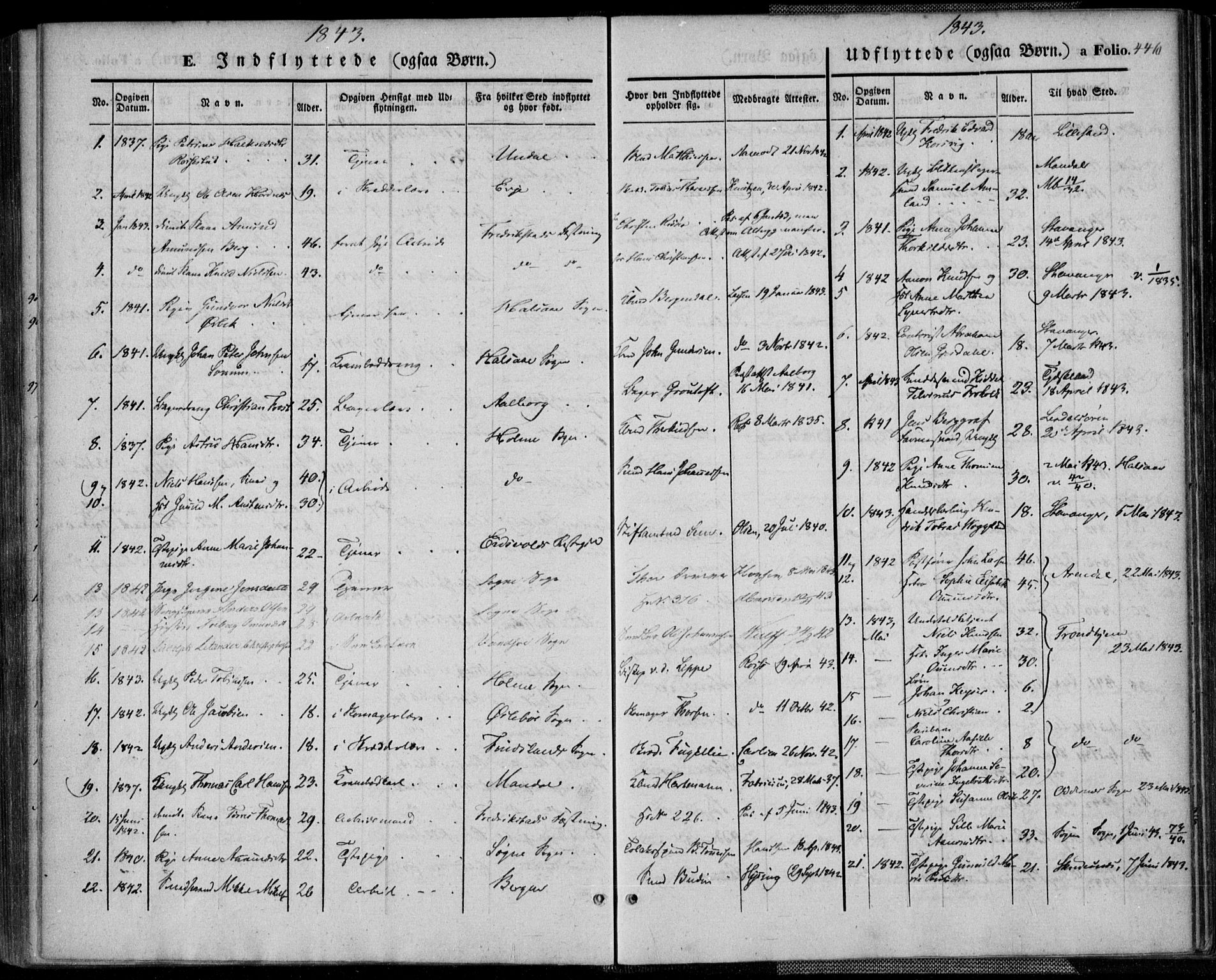 Kristiansand domprosti, SAK/1112-0006/F/Fa/L0013: Parish register (official) no. A 13, 1842-1851, p. 446
