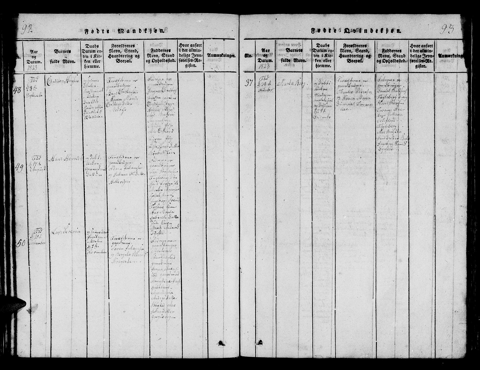 Ibestad sokneprestembete, AV/SATØ-S-0077/H/Ha/Hab/L0002klokker: Parish register (copy) no. 2, 1821-1833, p. 92-93
