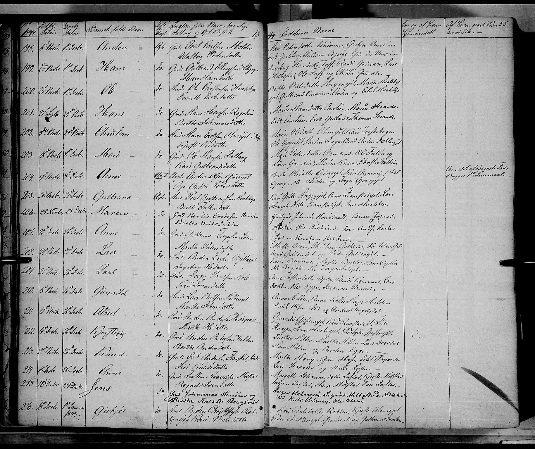 Gran prestekontor, SAH/PREST-112/H/Ha/Haa/L0011: Parish register (official) no. 11, 1842-1856, p. 54-55