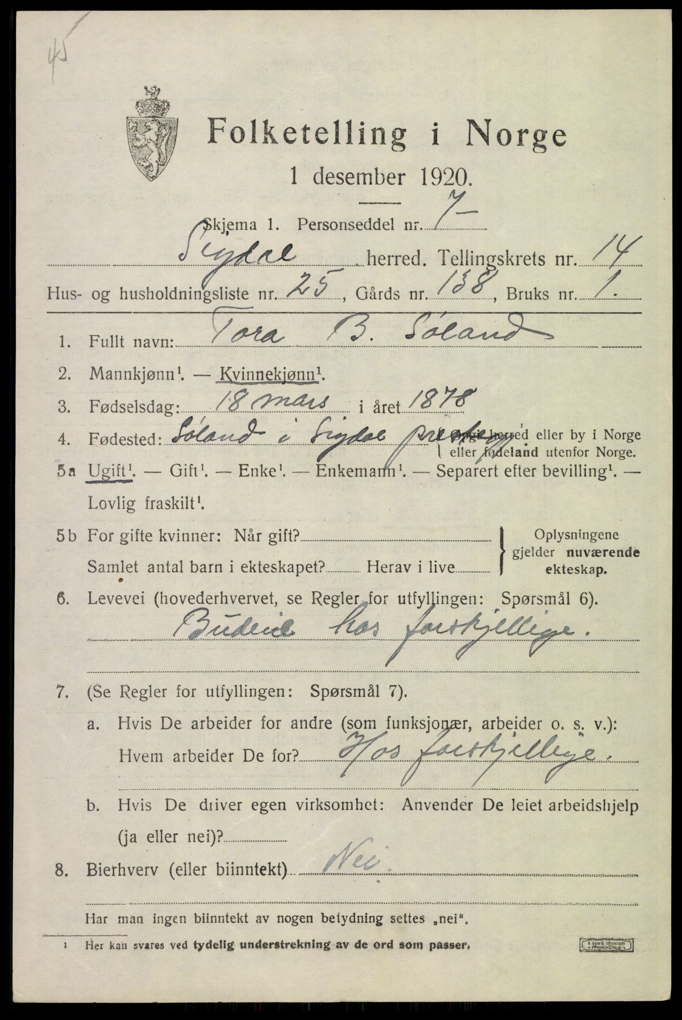 SAKO, 1920 census for Sigdal, 1920, p. 8884