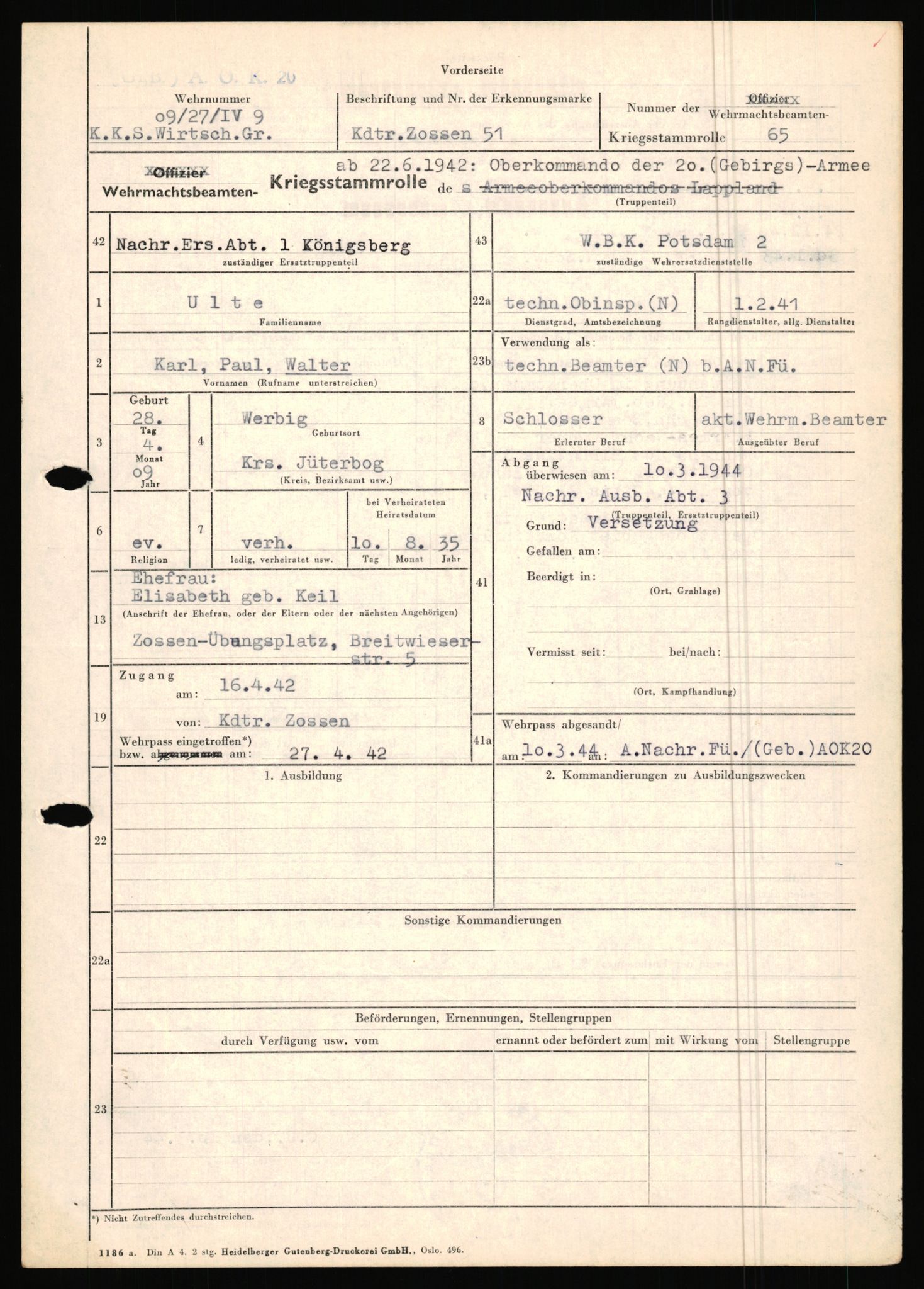 Forsvarets Overkommando. 2 kontor. Arkiv 11.4. Spredte tyske arkivsaker, AV/RA-RAFA-7031/D/Dar/Dara/L0019: Personalbøker og diverse, 1940-1945, p. 482