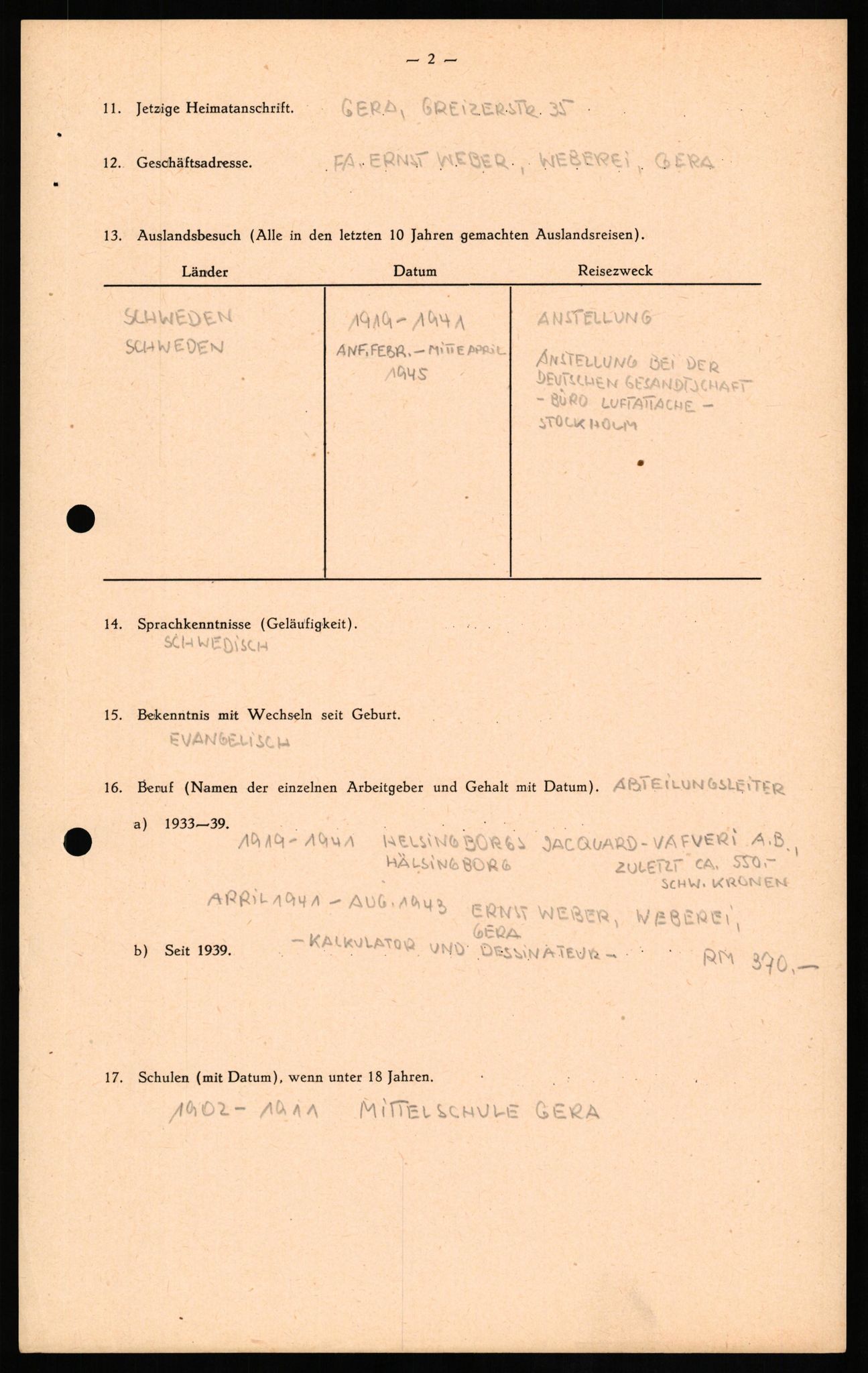 Forsvaret, Forsvarets overkommando II, AV/RA-RAFA-3915/D/Db/L0017: CI Questionaires. Tyske okkupasjonsstyrker i Norge. Tyskere., 1945-1946, p. 163