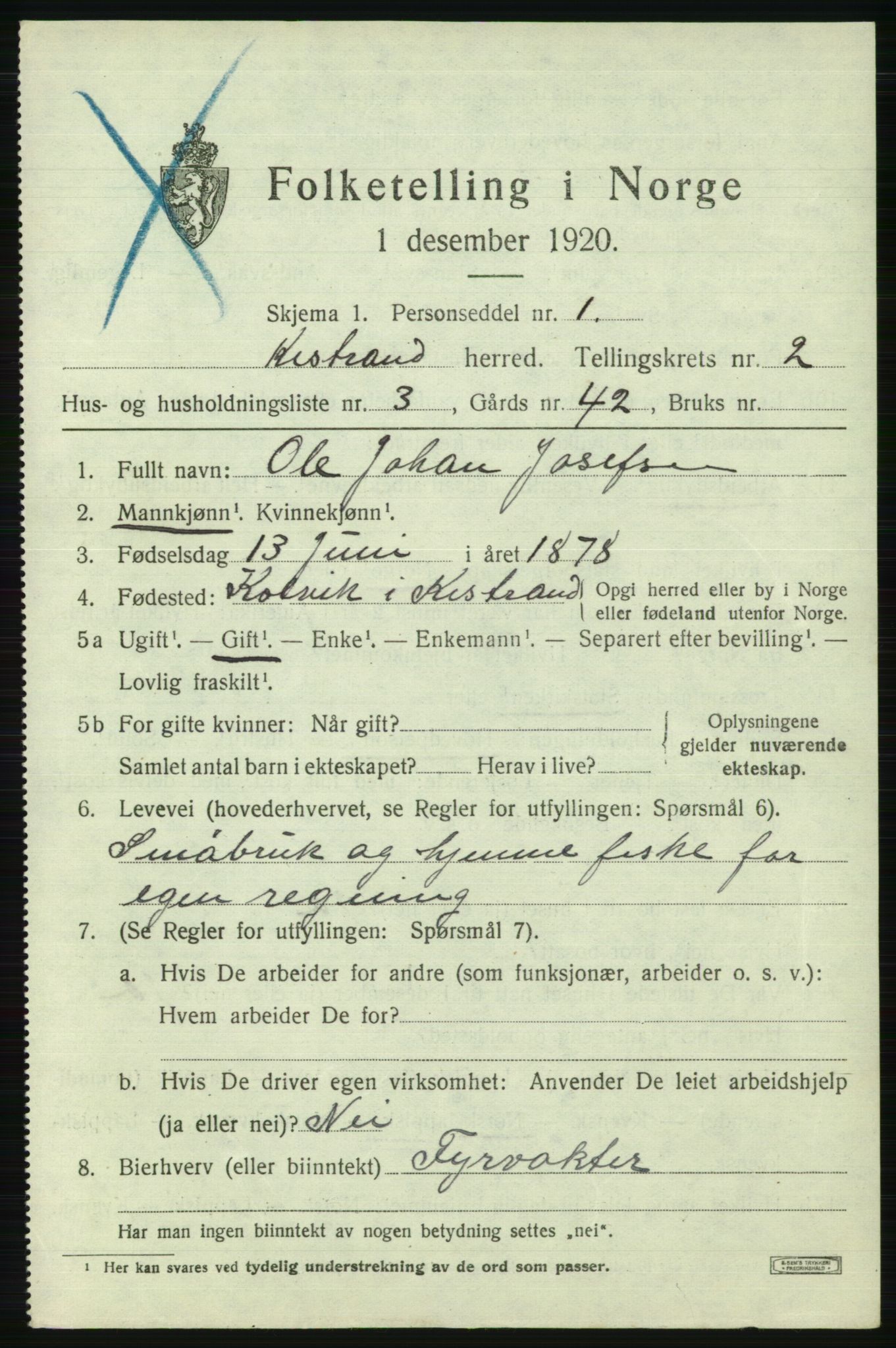 SATØ, 1920 census for Kistrand, 1920, p. 1512