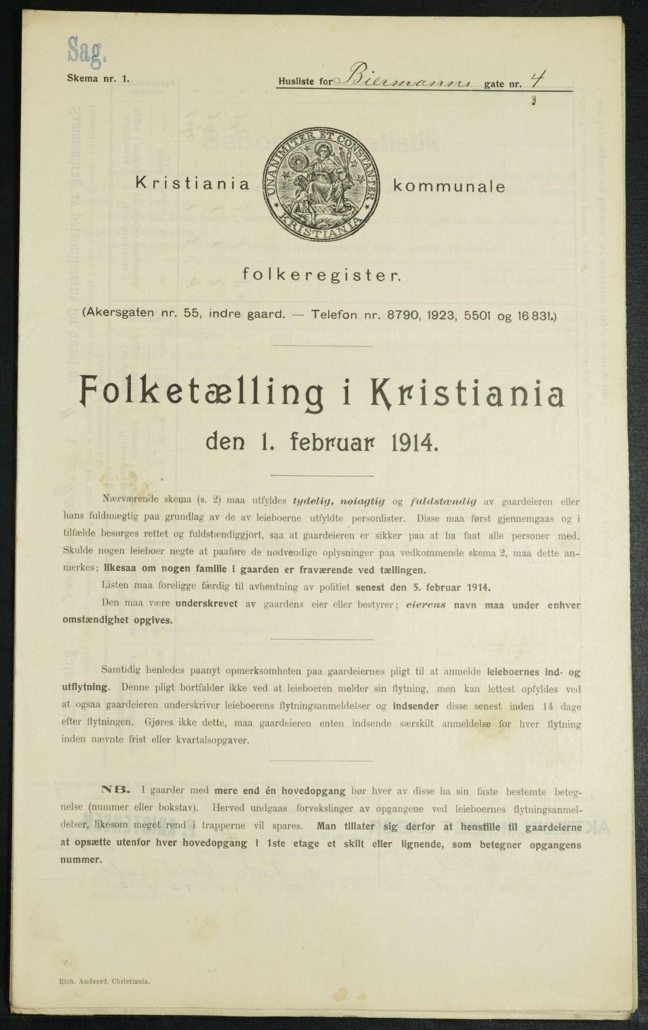 OBA, Municipal Census 1914 for Kristiania, 1914, p. 4783