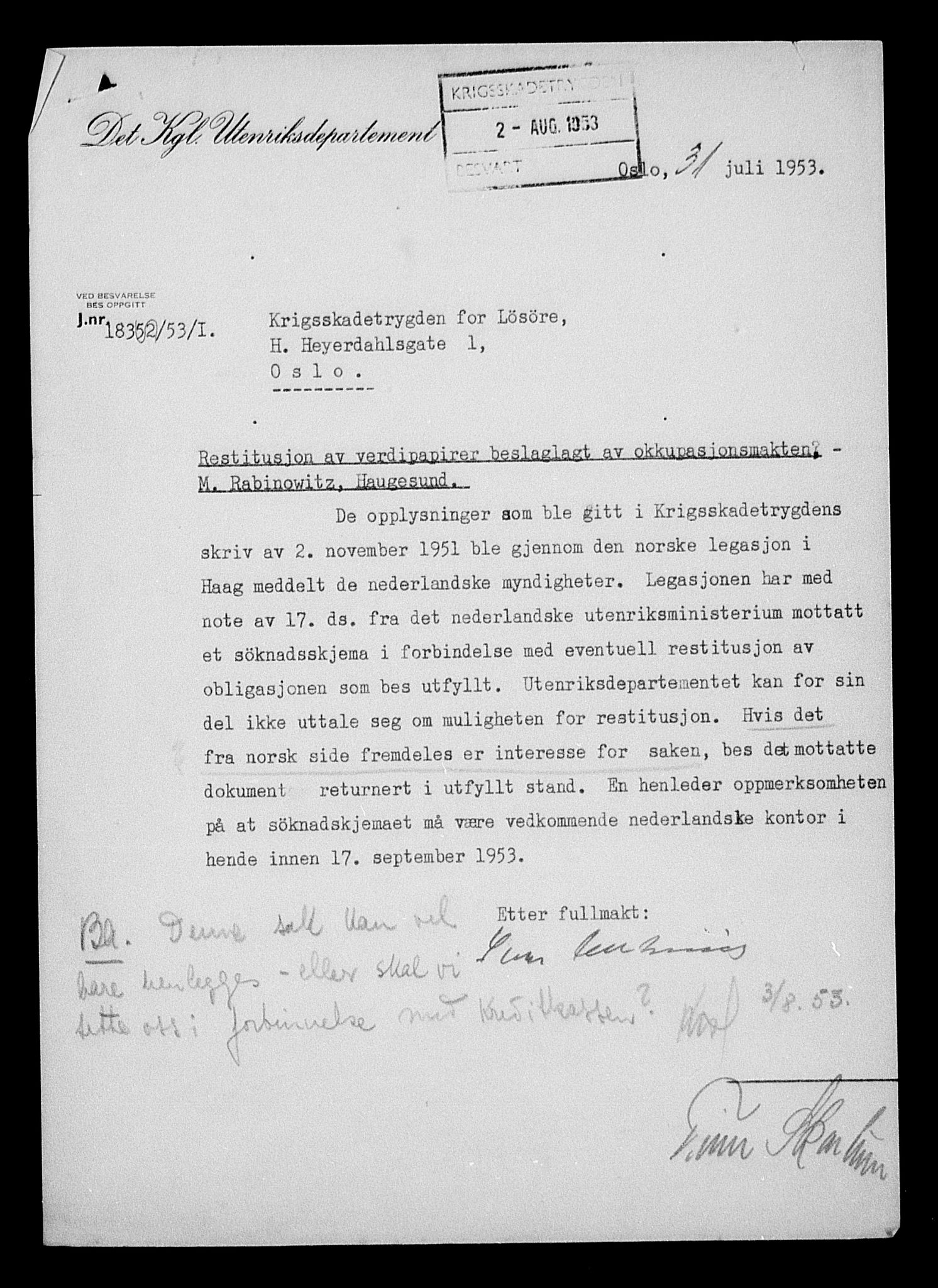 Justisdepartementet, Tilbakeføringskontoret for inndratte formuer, AV/RA-S-1564/H/Hc/Hcd/L1004: --, 1945-1947, p. 269