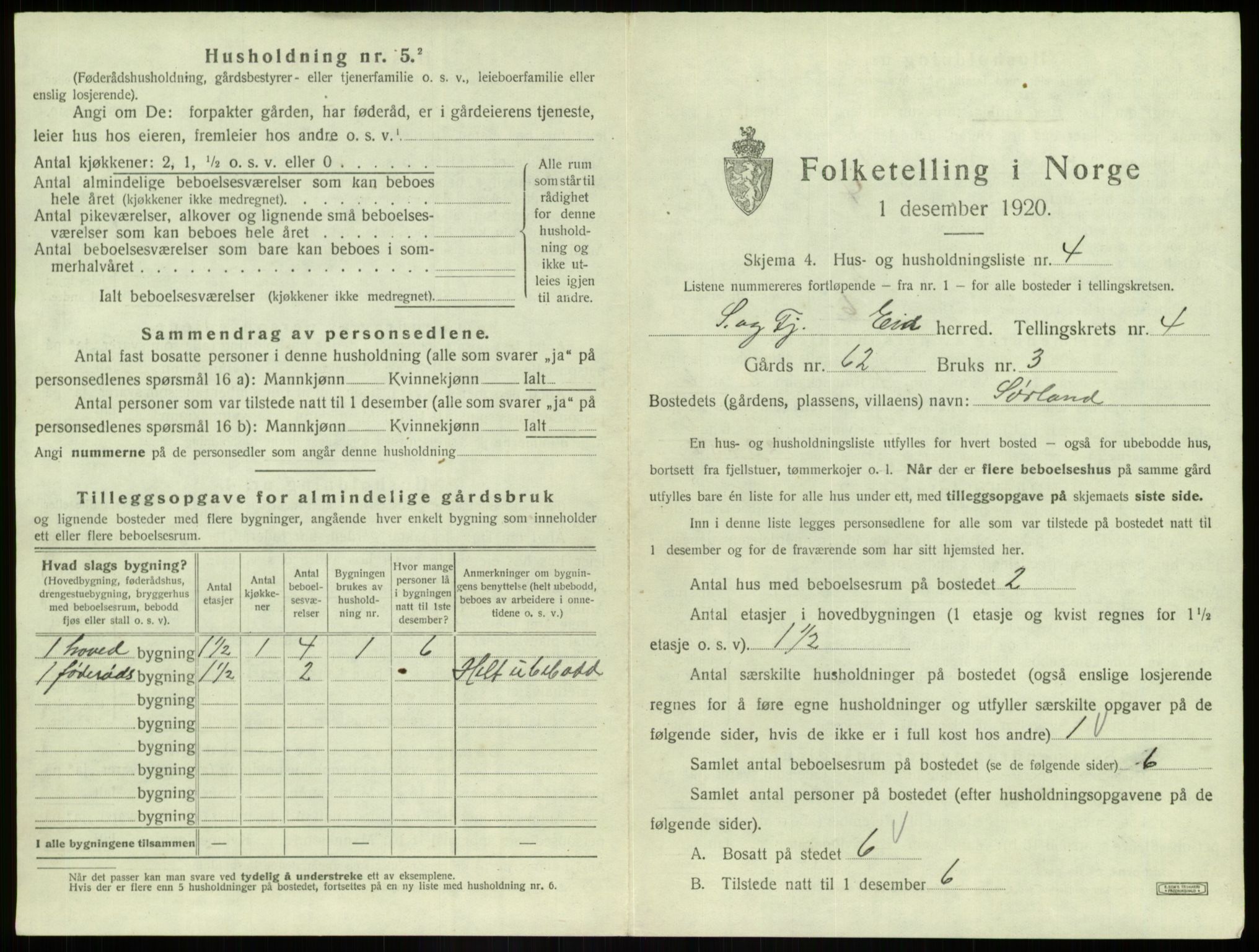 SAB, 1920 census for Eid, 1920, p. 222