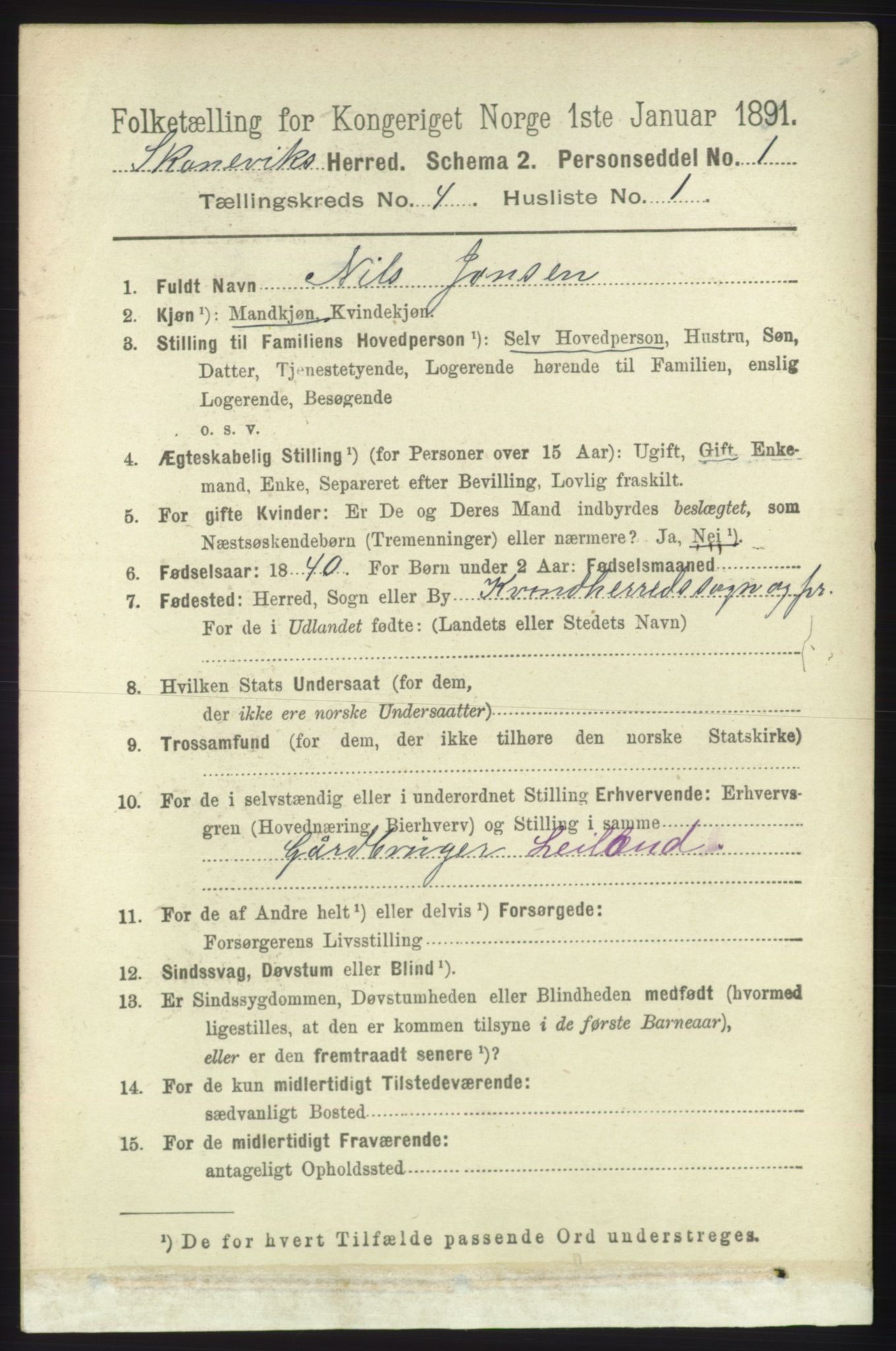 RA, 1891 census for 1212 Skånevik, 1891, p. 842