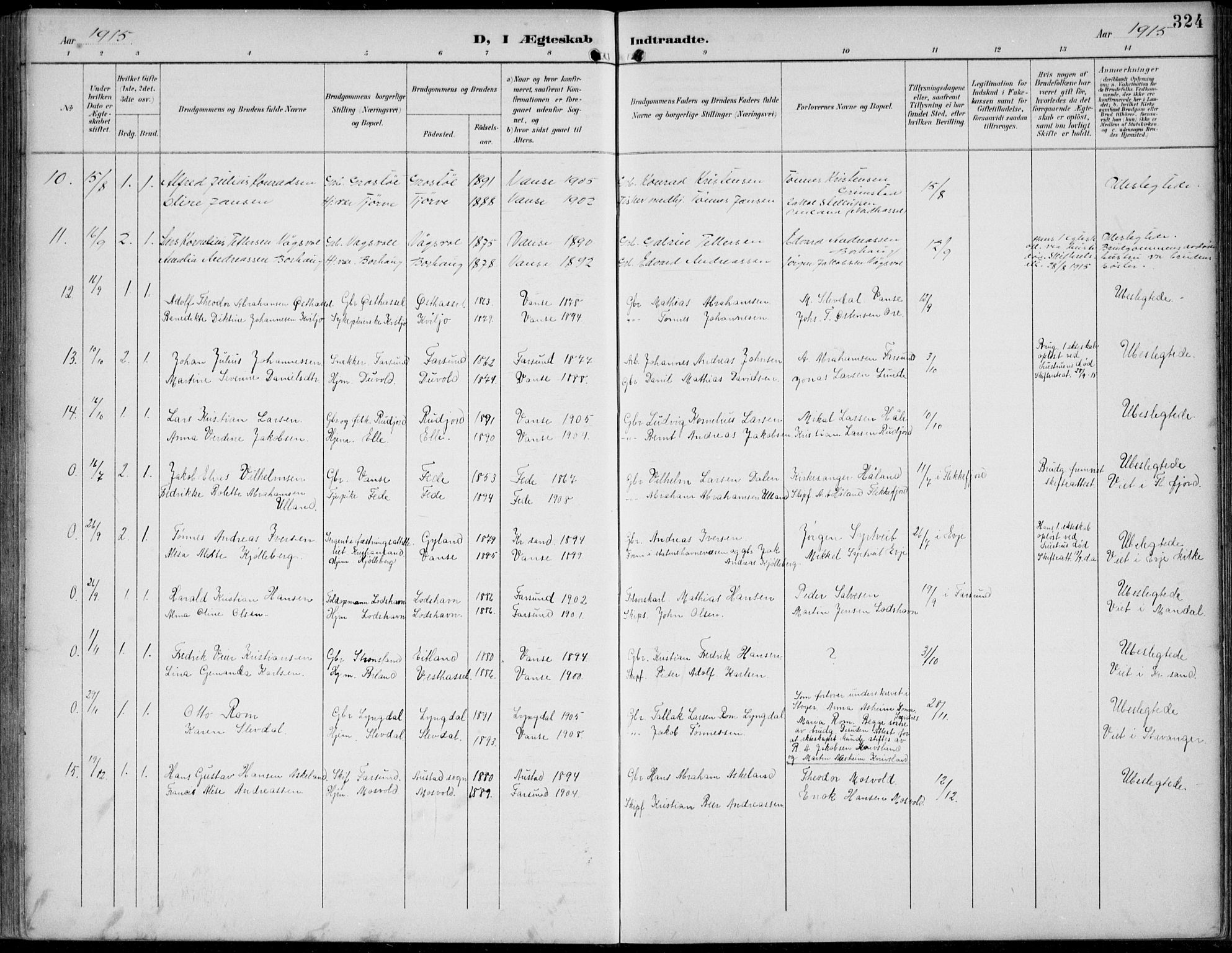 Lista sokneprestkontor, AV/SAK-1111-0027/F/Fb/L0005: Parish register (copy) no. B 5, 1892-1923, p. 324