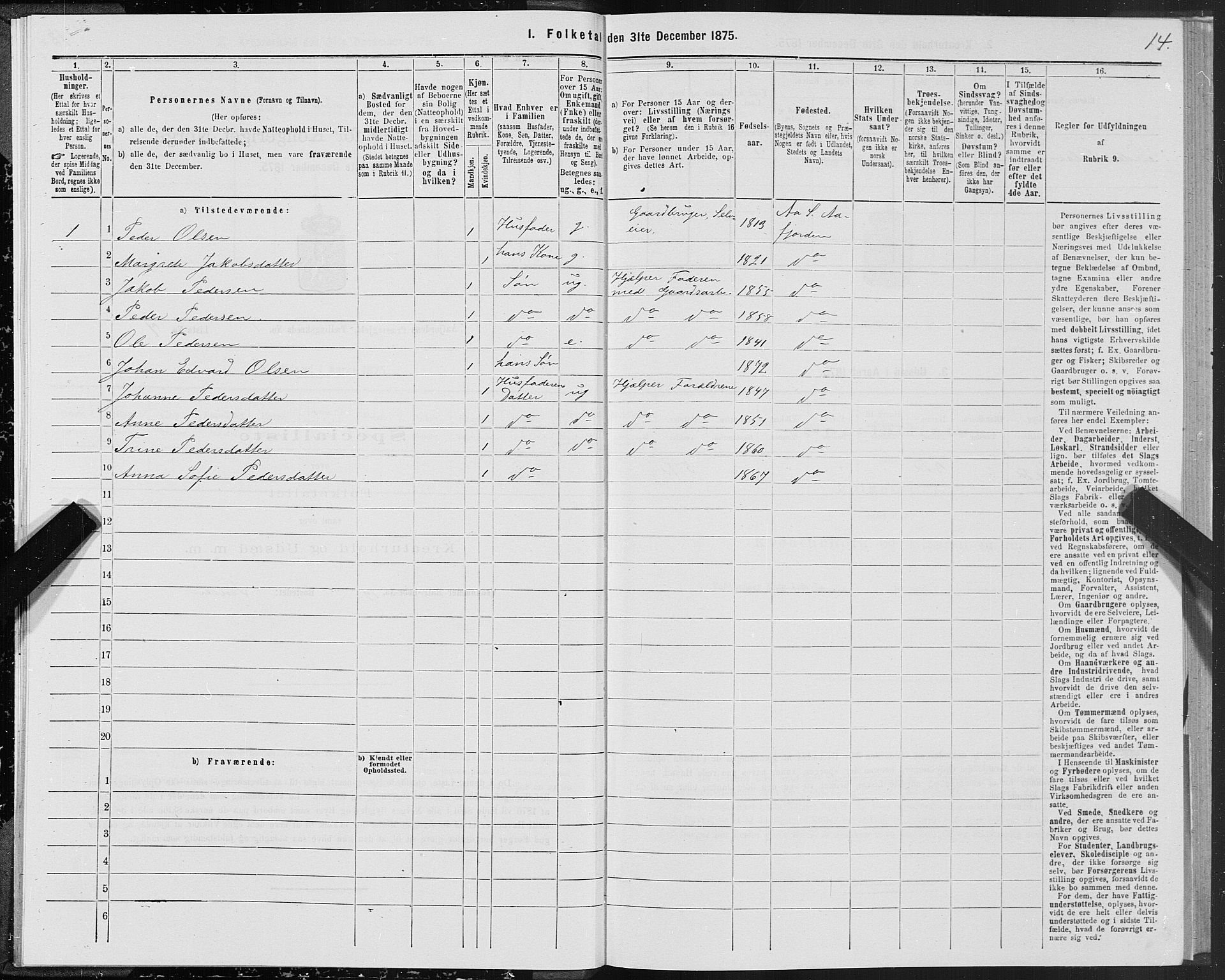 SAT, 1875 census for 1630P Aafjorden, 1875, p. 1014