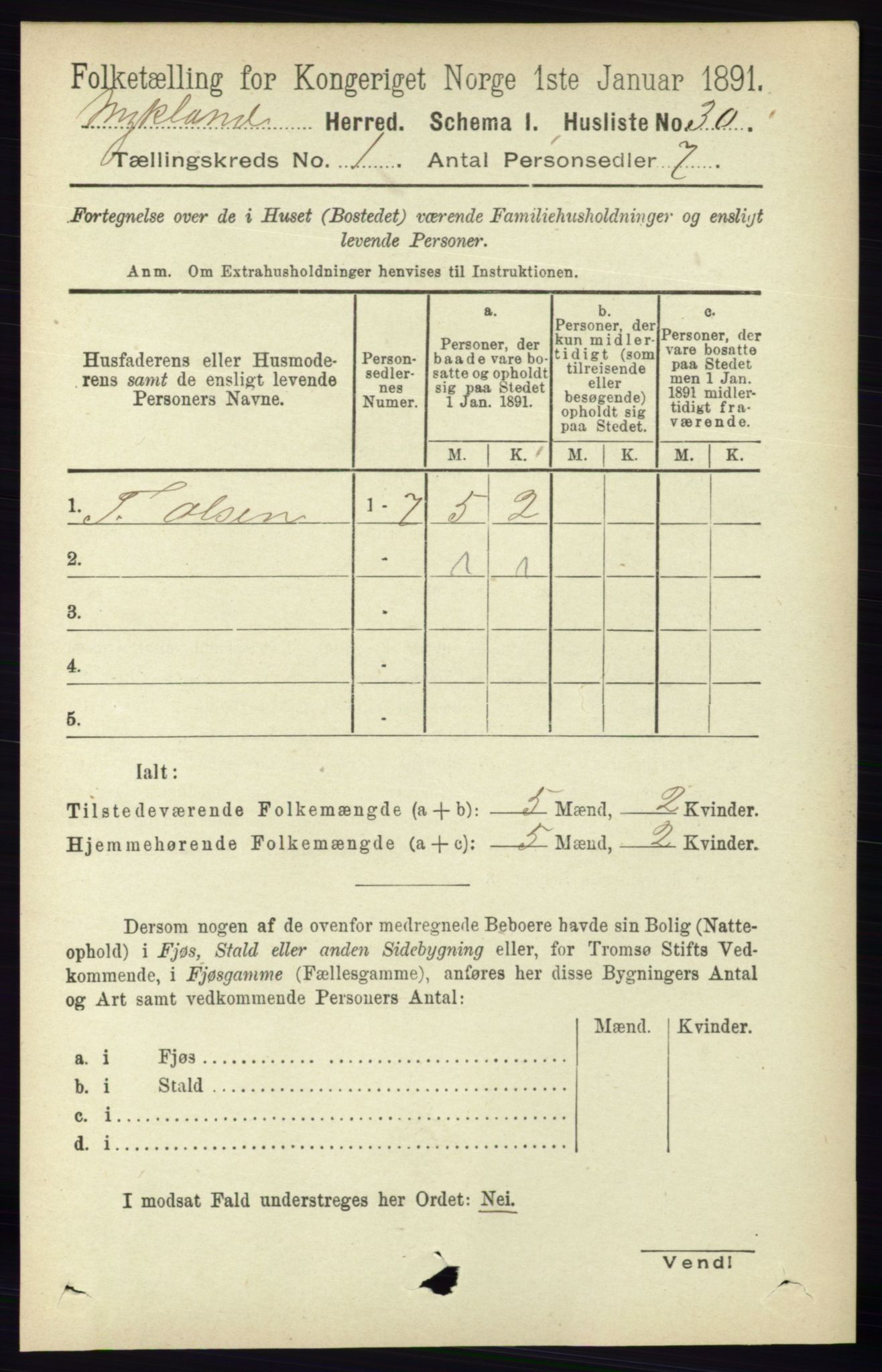 RA, 1891 census for 0932 Mykland, 1891, p. 41