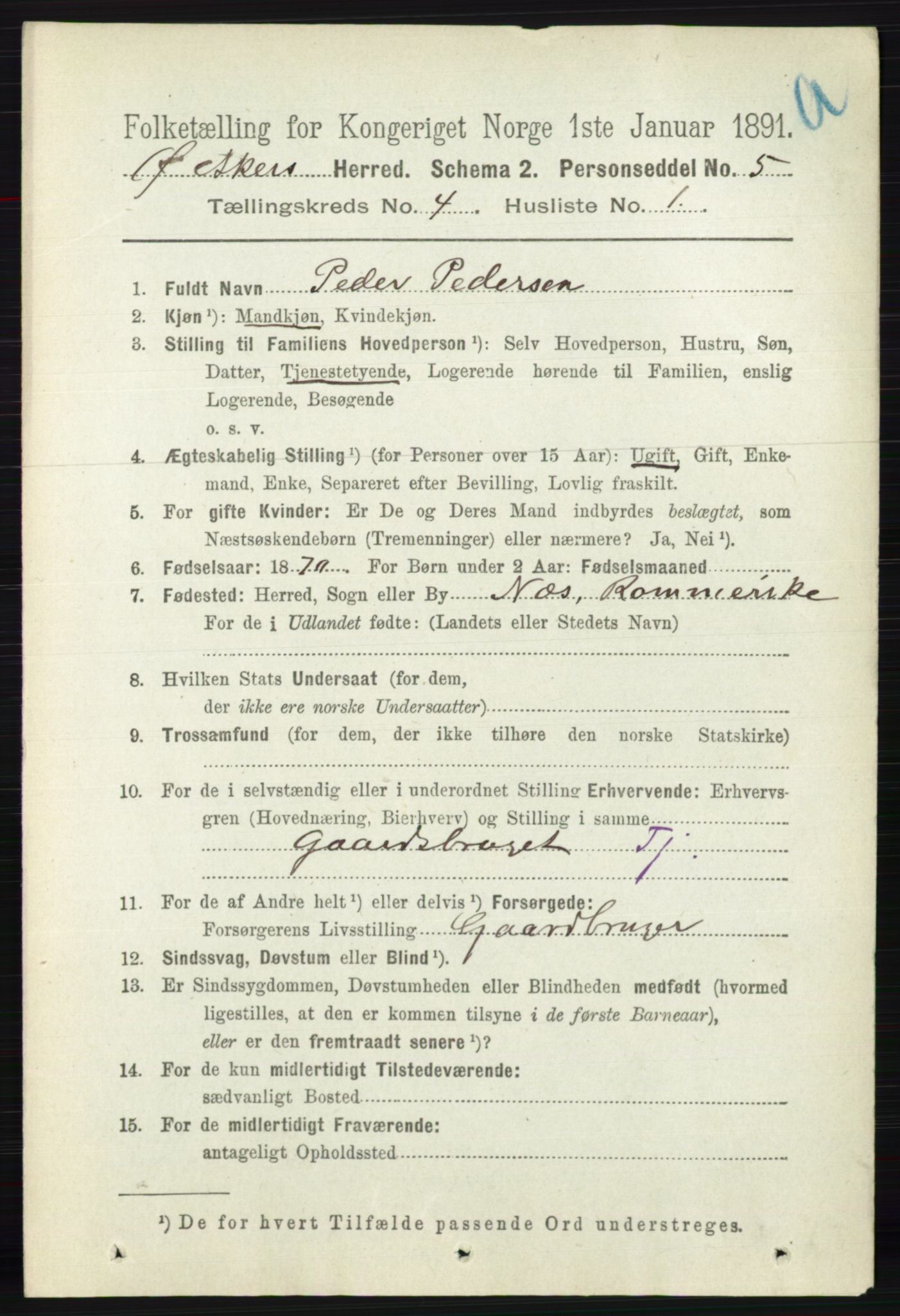 RA, 1891 census for 0218 Aker, 1891, p. 3929