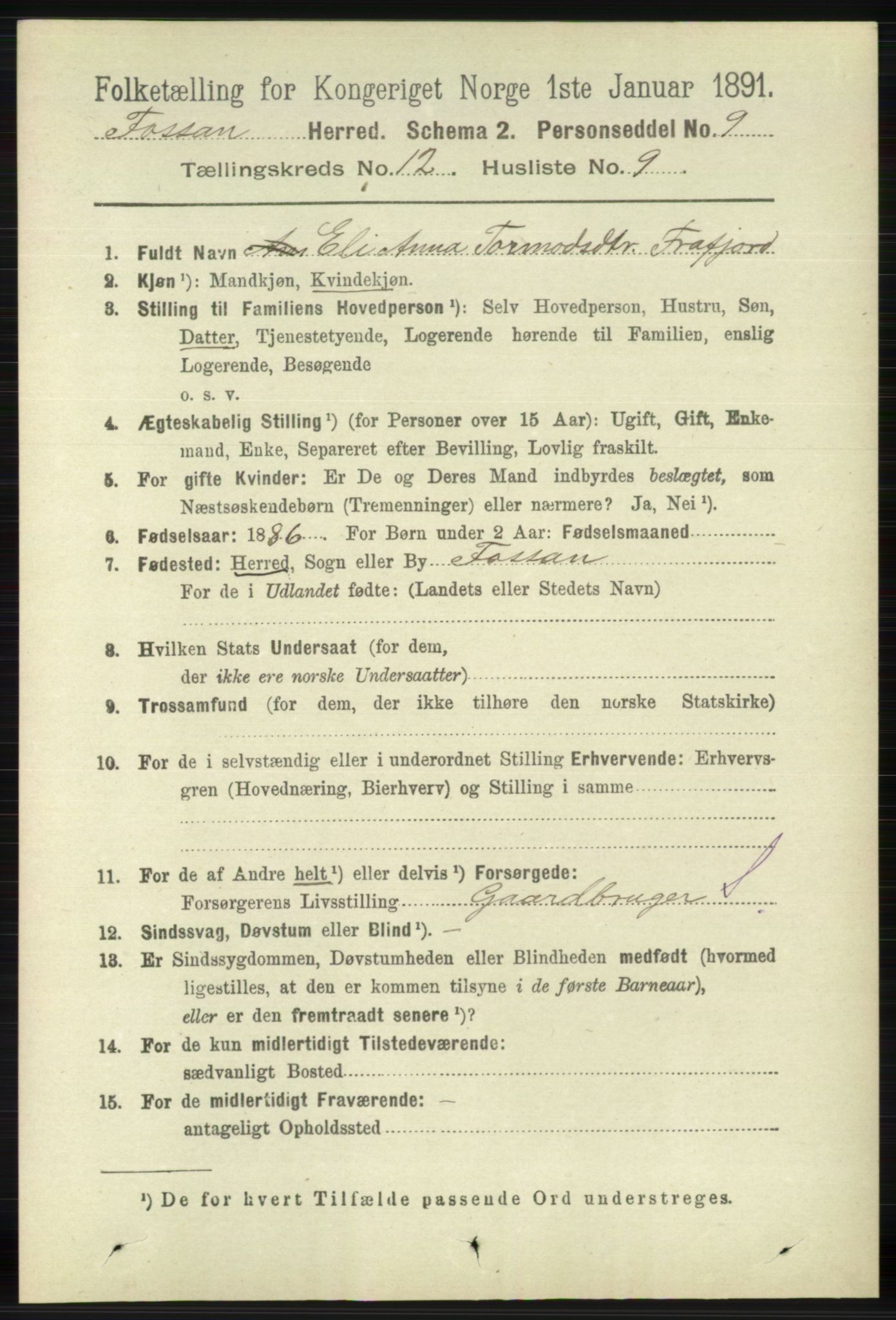 RA, 1891 census for 1129 Forsand, 1891, p. 2006