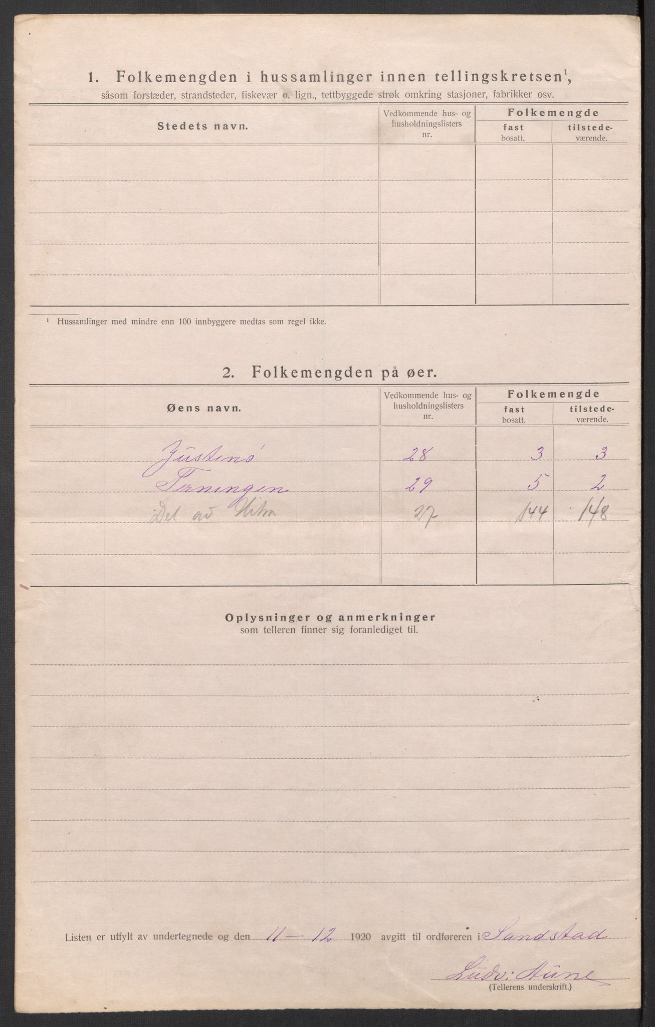 SAT, 1920 census for Sandstad, 1920, p. 14