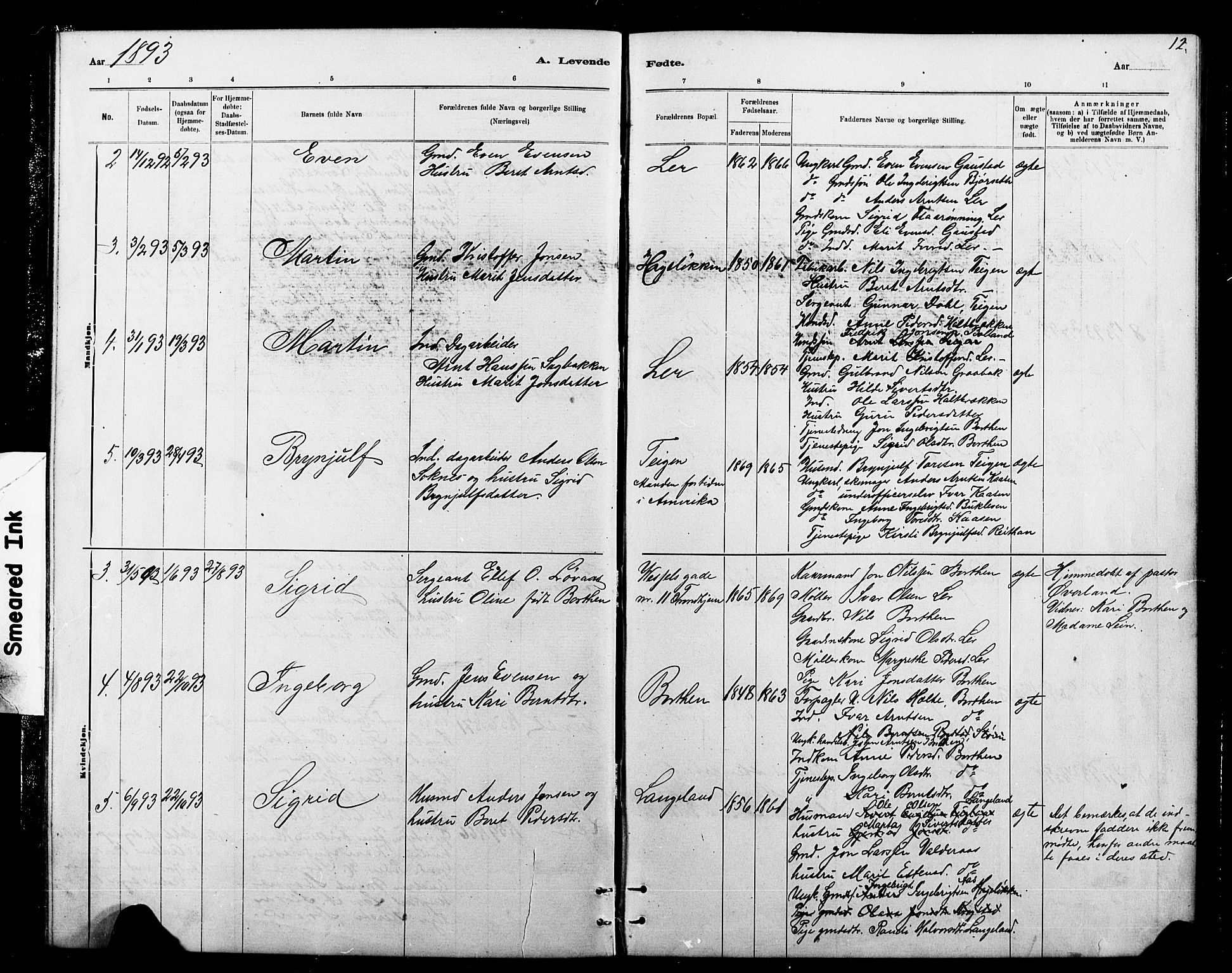 Ministerialprotokoller, klokkerbøker og fødselsregistre - Sør-Trøndelag, SAT/A-1456/693/L1123: Parish register (copy) no. 693C04, 1887-1910, p. 12