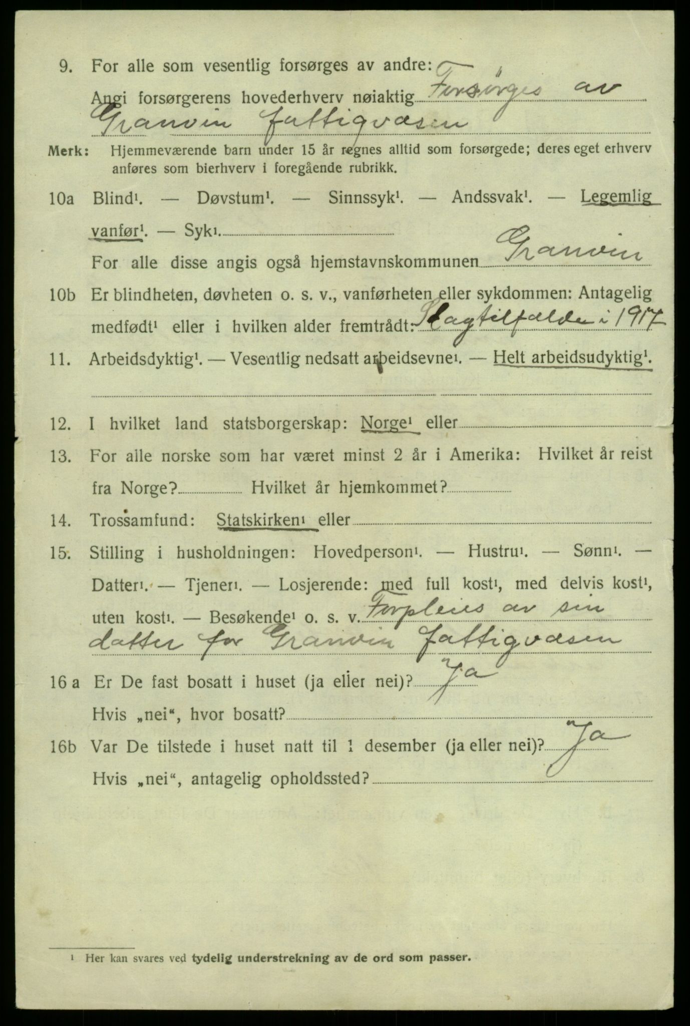 SAB, 1920 census for Granvin, 1920, p. 1541