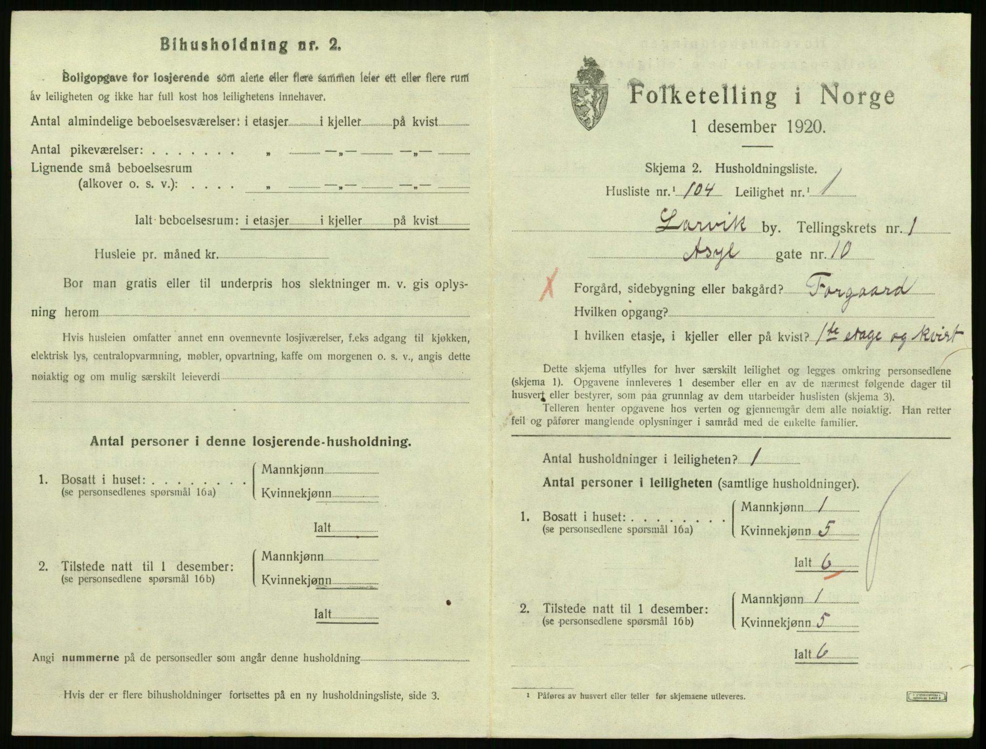 SAKO, 1920 census for Larvik, 1920, p. 3402