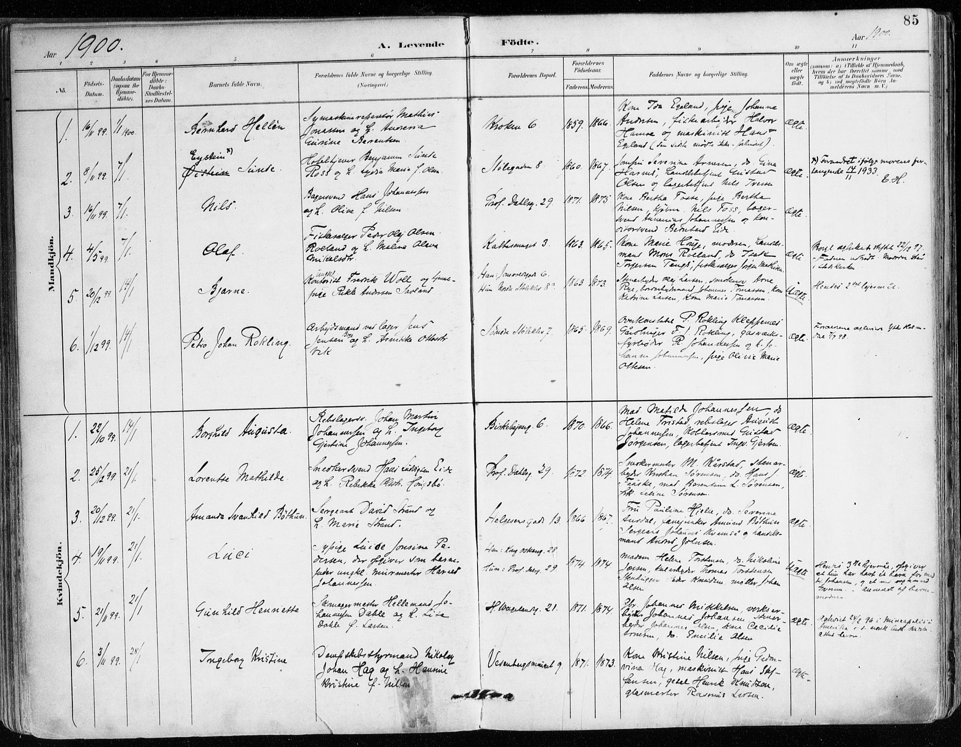 Mariakirken Sokneprestembete, SAB/A-76901/H/Haa/L0008: Parish register (official) no. A 8, 1893-1942, p. 85