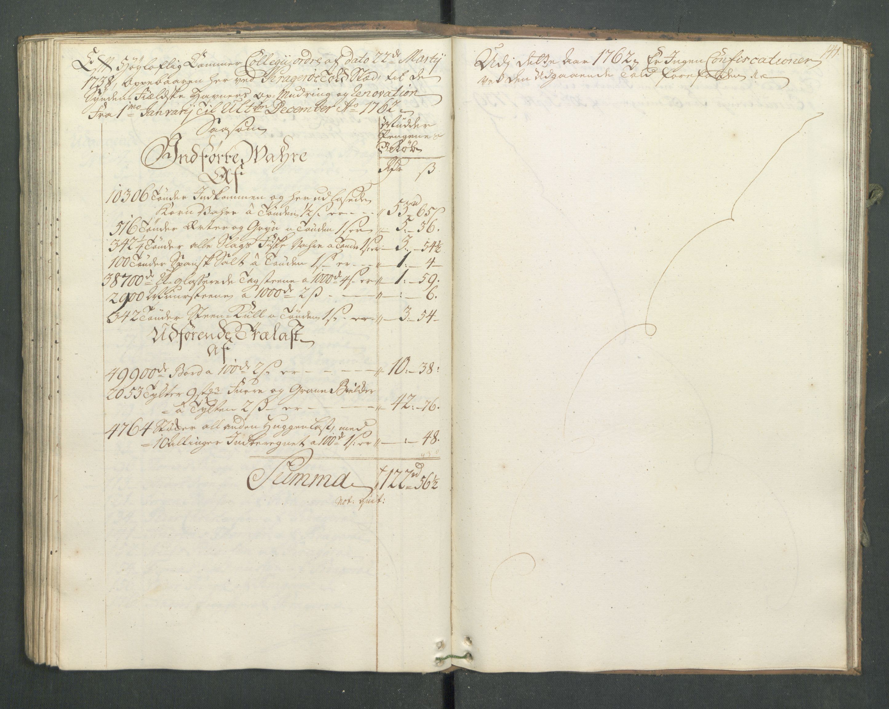 Generaltollkammeret, tollregnskaper, AV/RA-EA-5490/R13/L0033/0001: Tollregnskaper Kragerø / Utgående hovedtollbok, 1762, p. 140b-141a