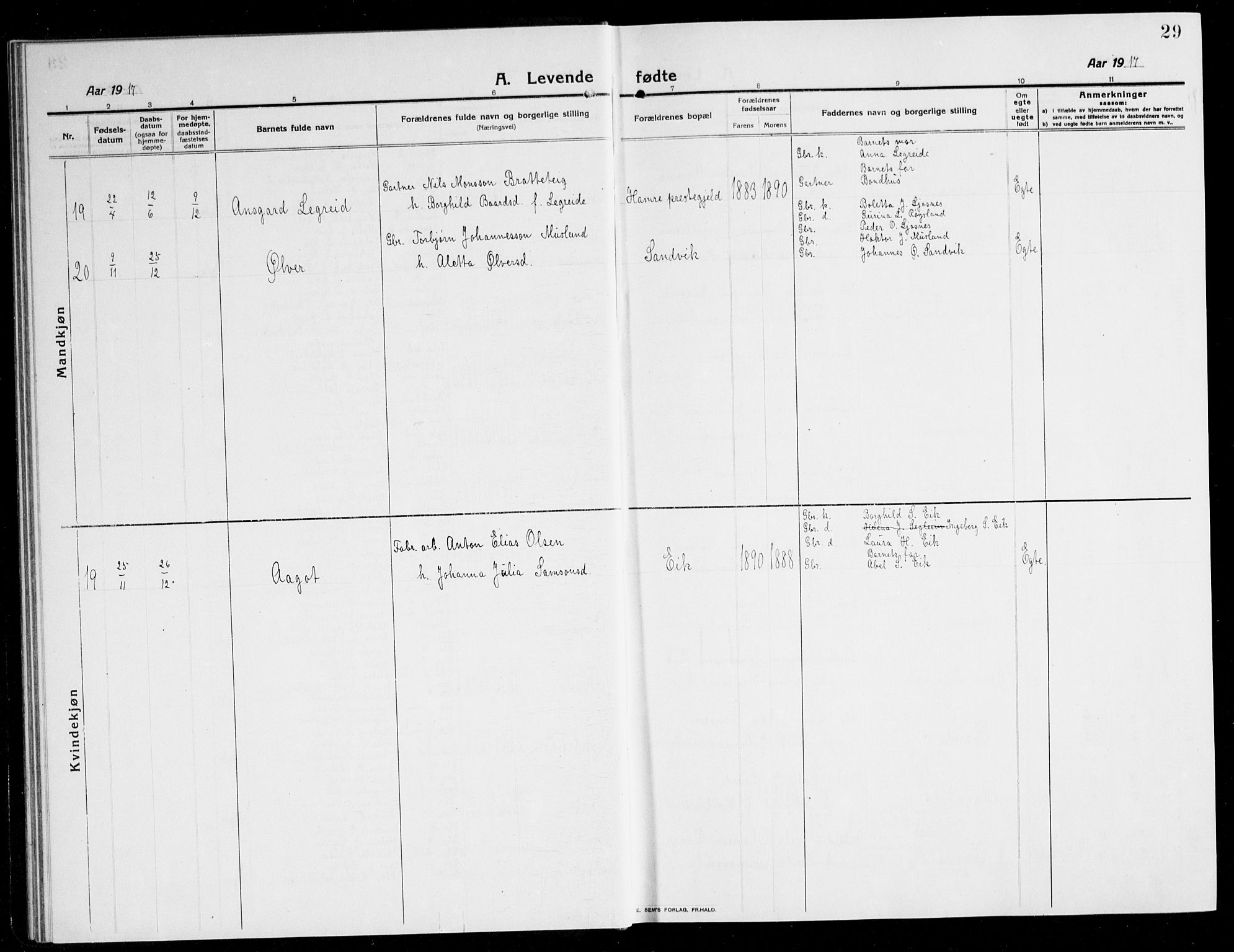 Kvinnherad sokneprestembete, AV/SAB-A-76401/H/Hab: Parish register (copy) no. A 3, 1911-1945, p. 29