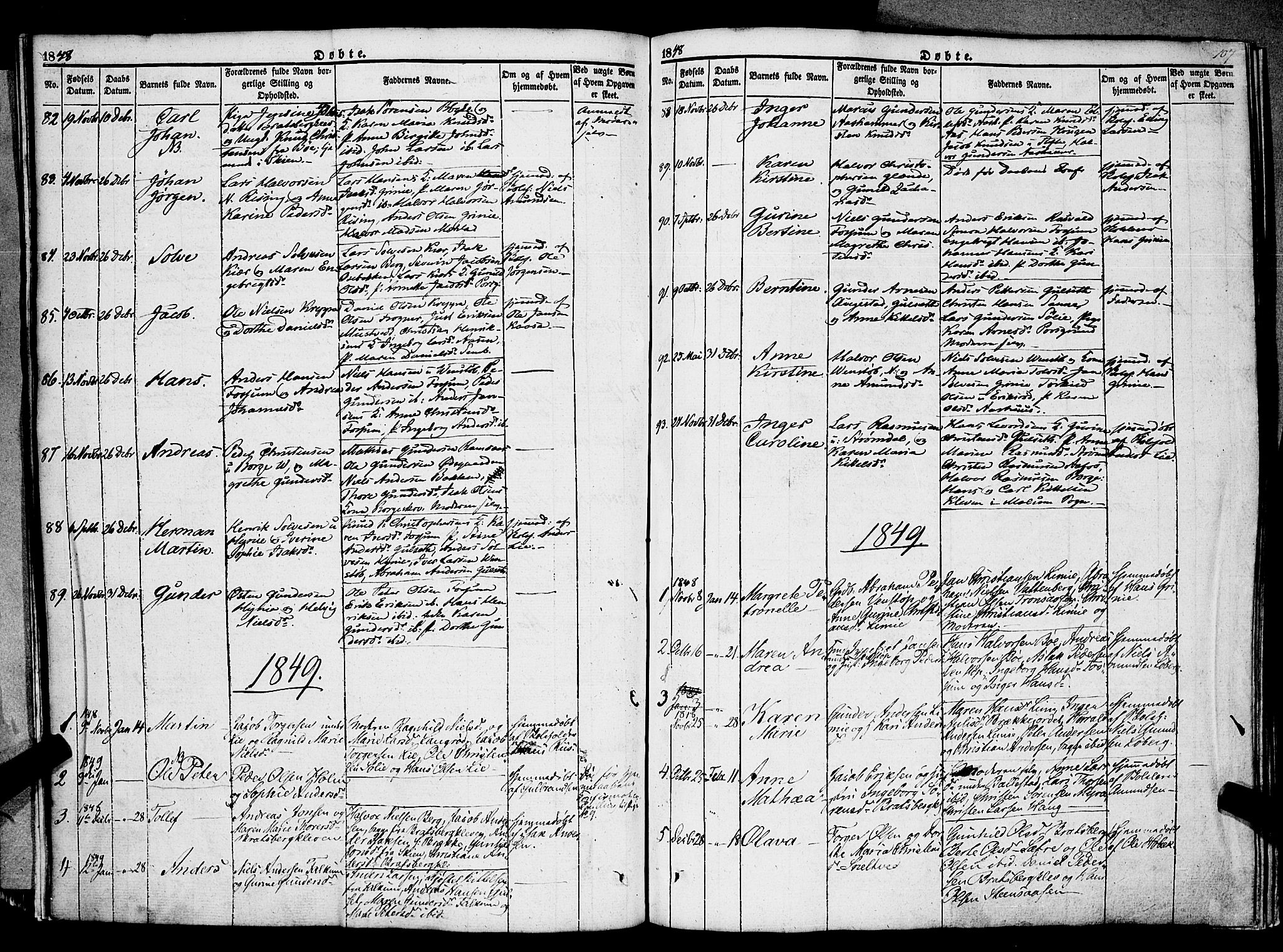 Gjerpen kirkebøker, SAKO/A-265/F/Fa/L0007a: Parish register (official) no. I 7A, 1834-1857, p. 107