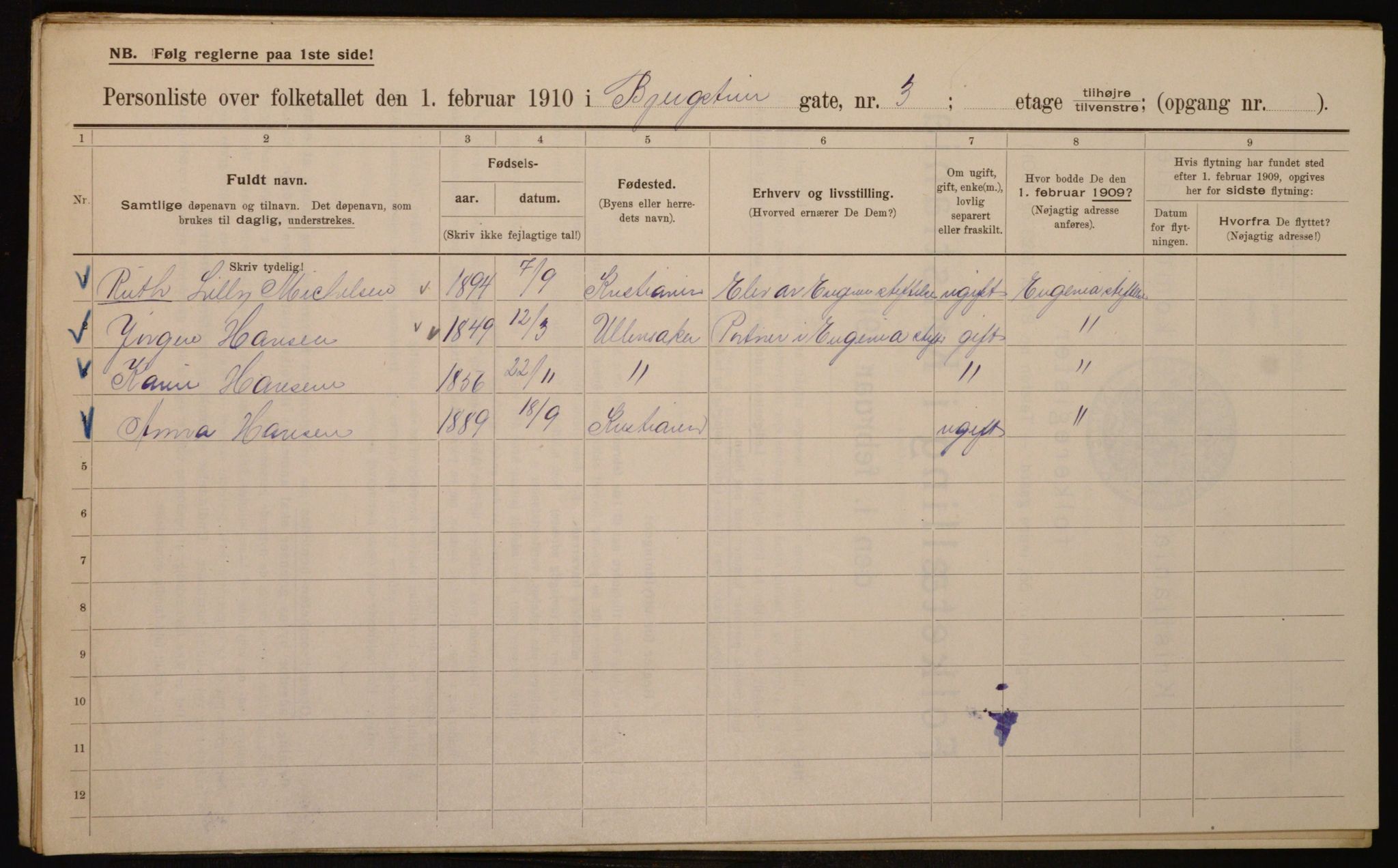 OBA, Municipal Census 1910 for Kristiania, 1910, p. 4194