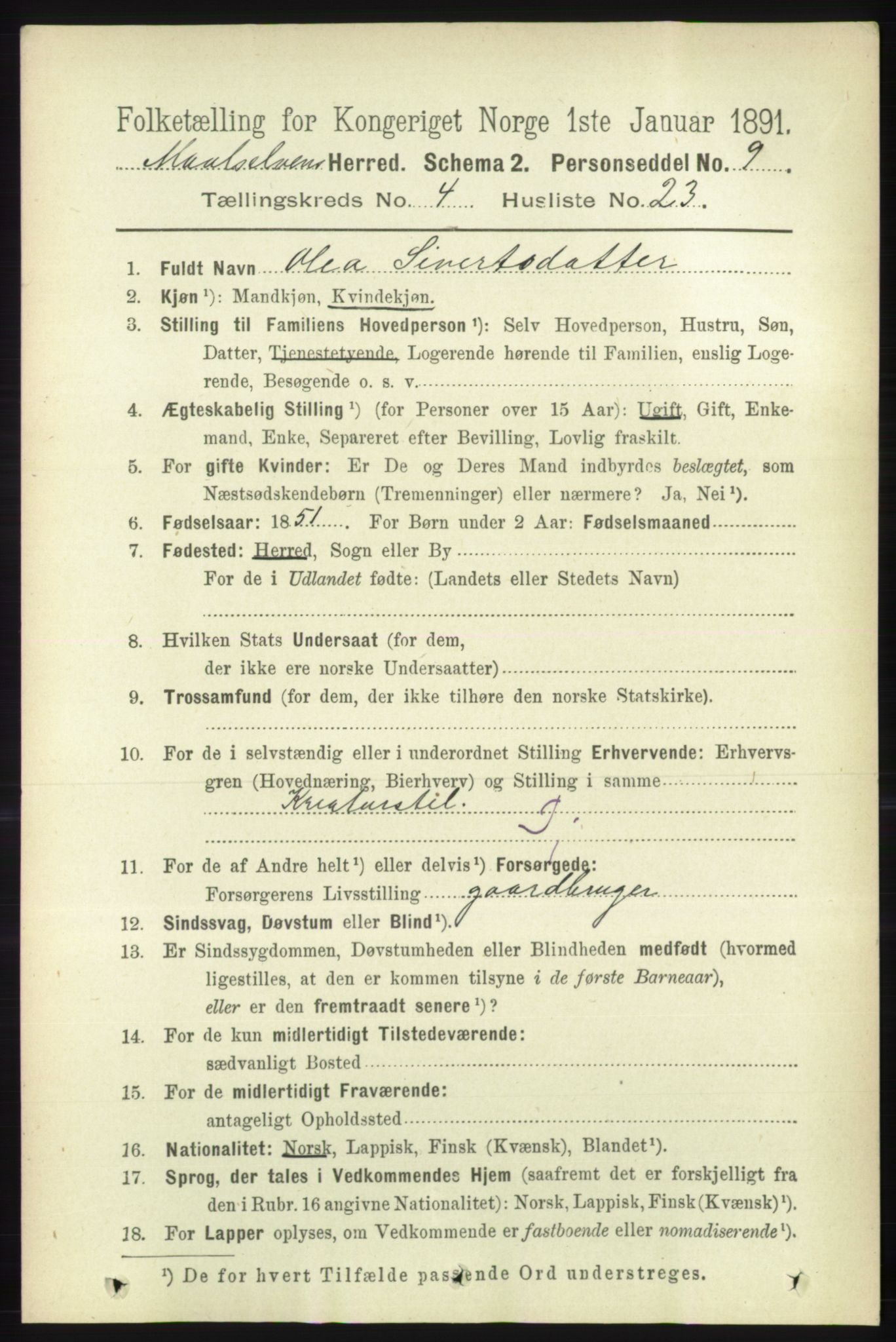 RA, 1891 census for 1924 Målselv, 1891, p. 1245