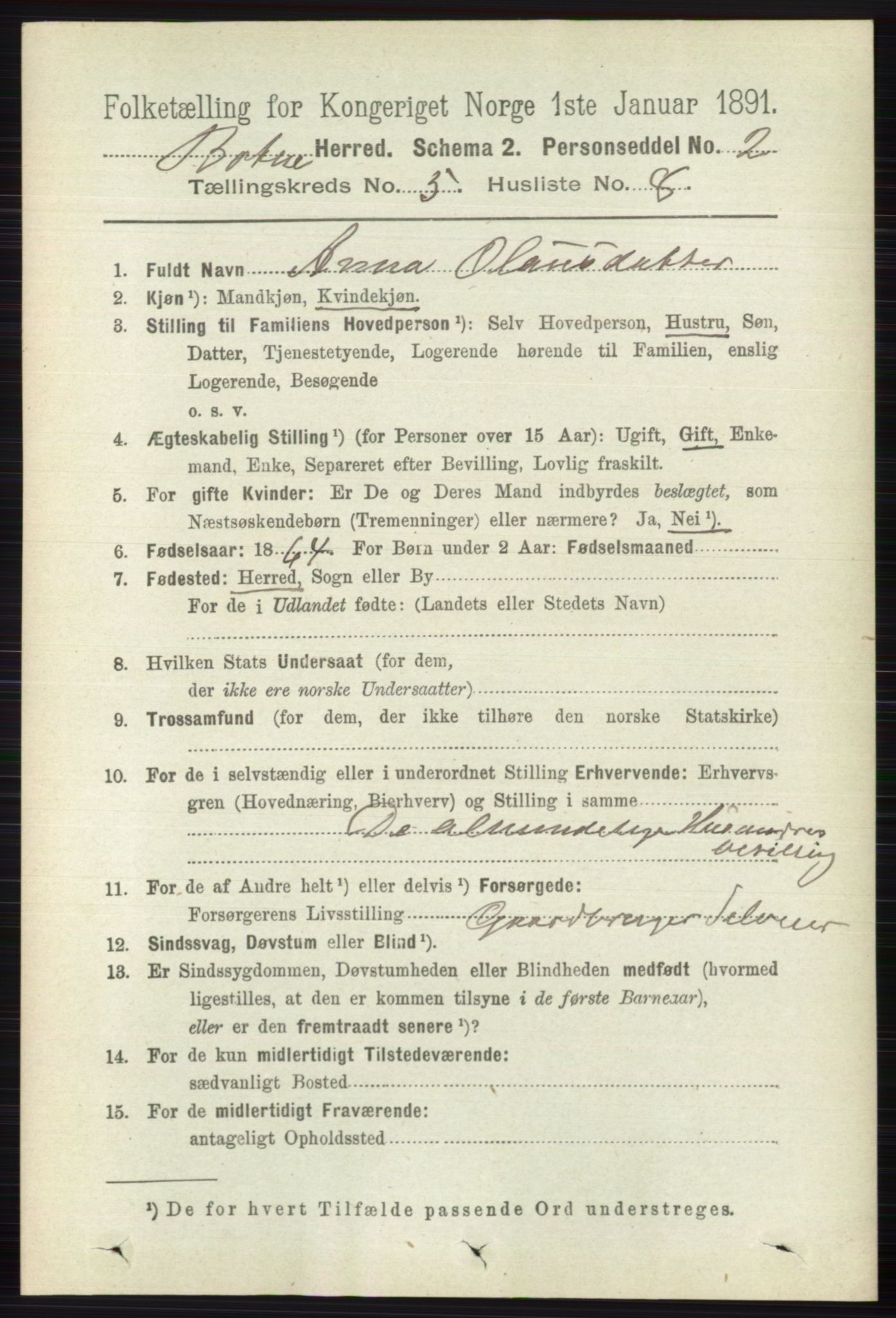 RA, 1891 census for 0715 Botne, 1891, p. 1996