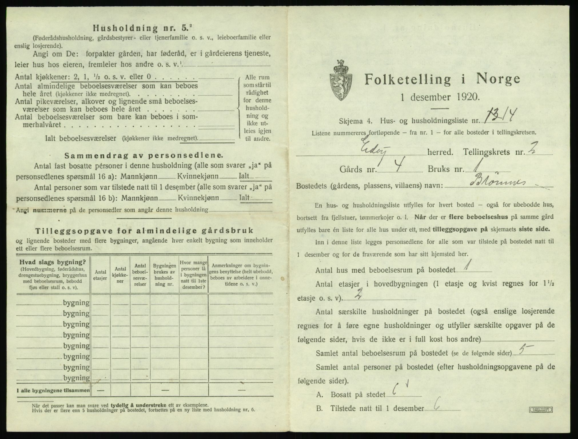 SAT, 1920 census for Edøy, 1920, p. 120