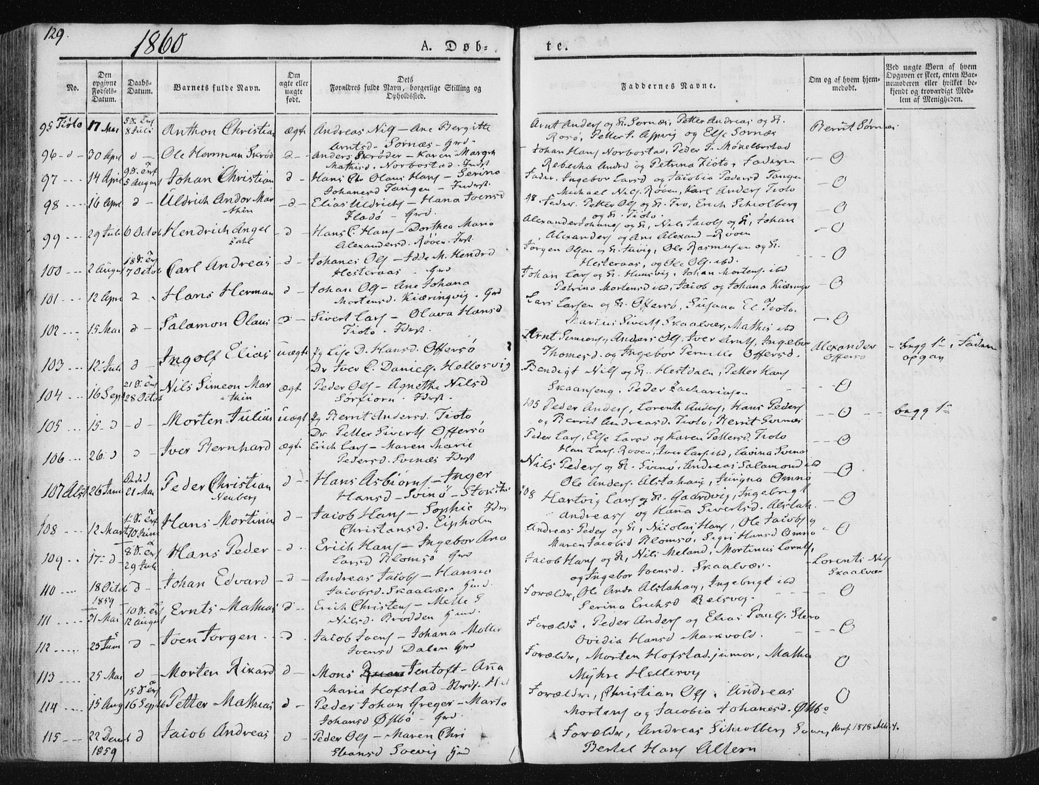 Ministerialprotokoller, klokkerbøker og fødselsregistre - Nordland, SAT/A-1459/830/L0446: Parish register (official) no. 830A10, 1831-1865, p. 129