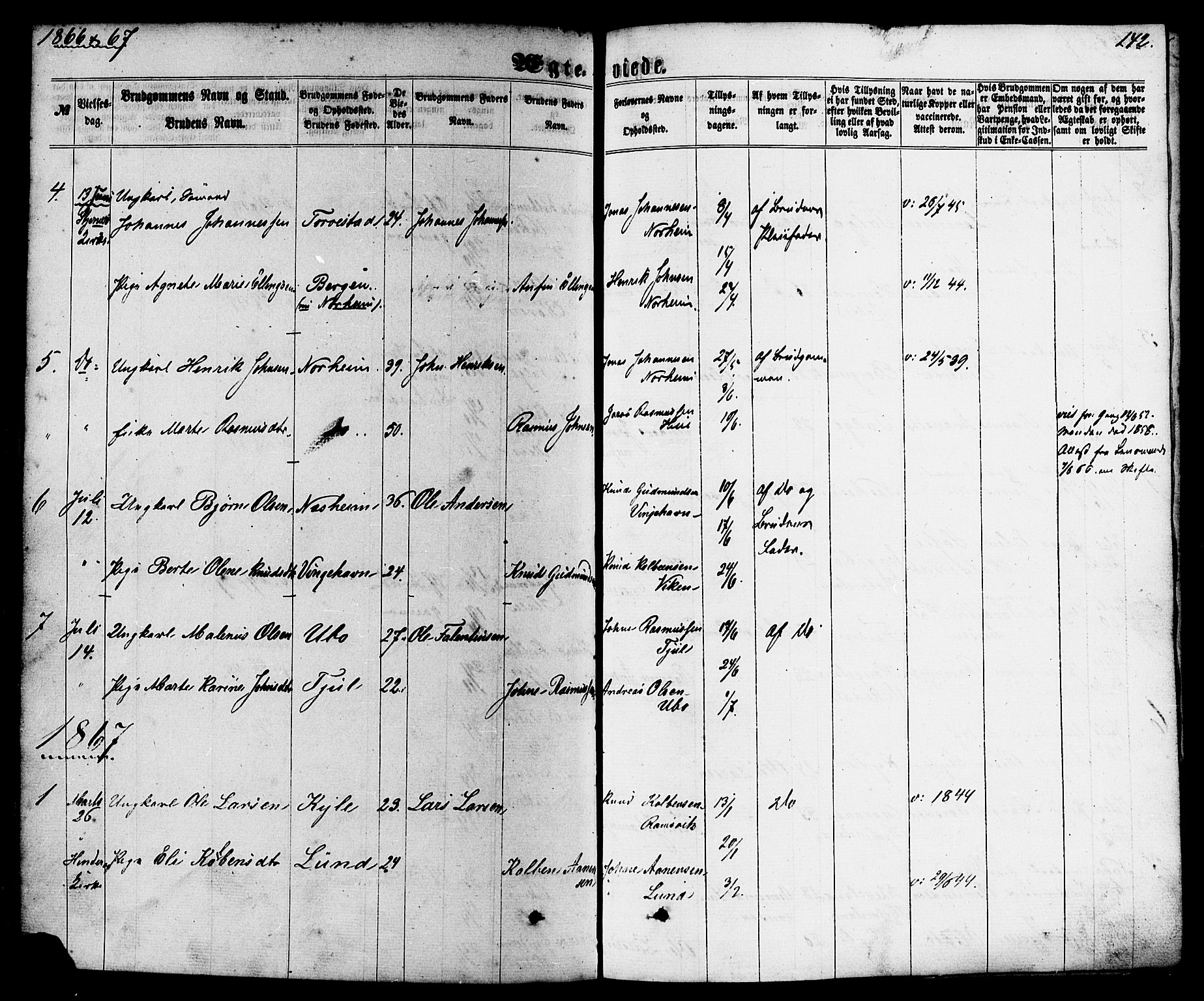 Nedstrand sokneprestkontor, SAST/A-101841/01/IV: Parish register (official) no. A 10, 1861-1887, p. 142