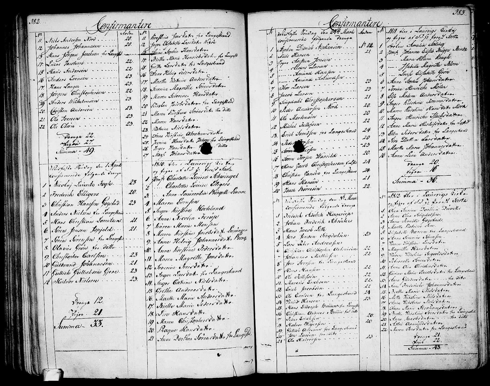 Larvik kirkebøker, SAKO/A-352/G/Ga/L0002: Parish register (copy) no. I 2, 1807-1830, p. 382-383