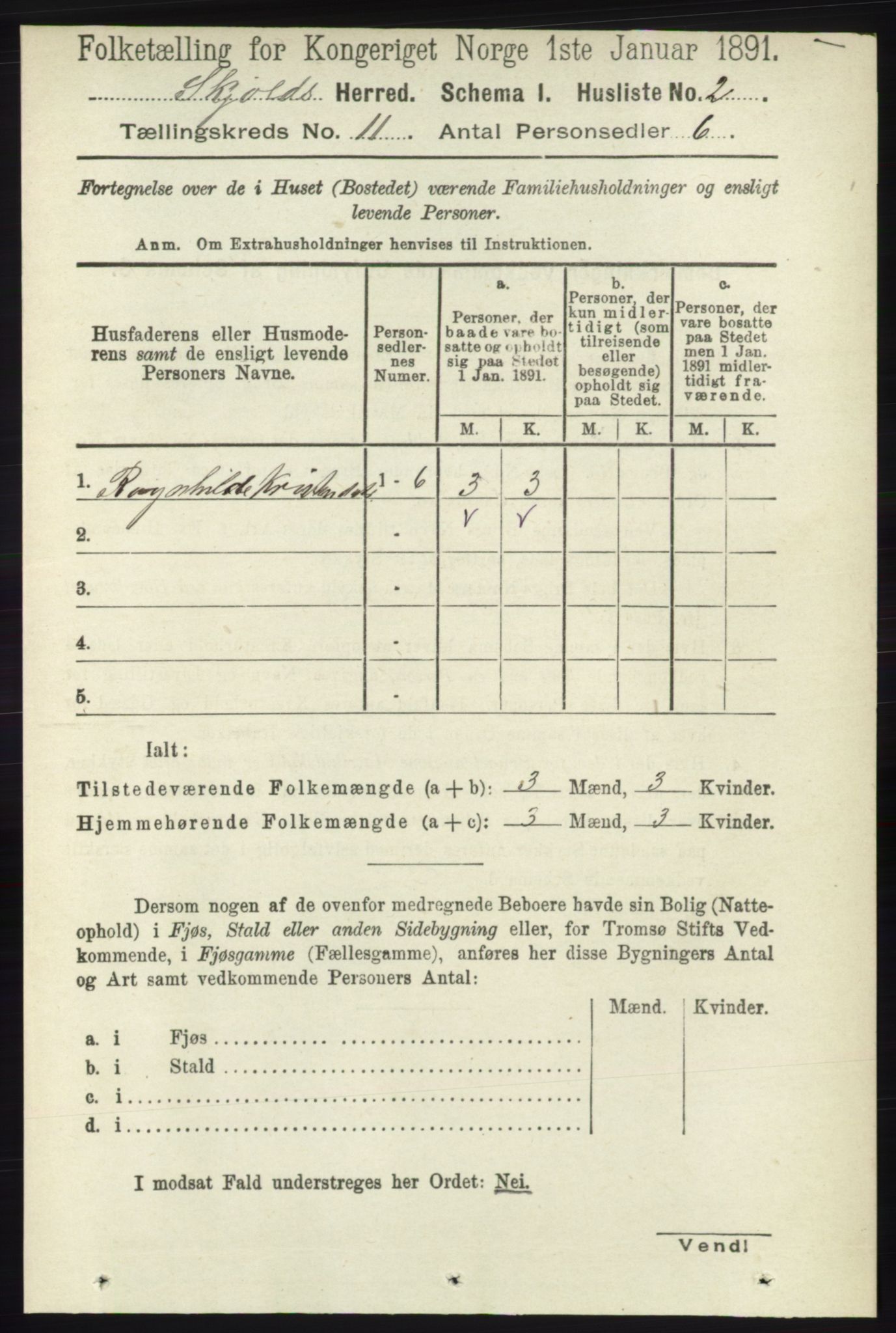 RA, 1891 census for 1154 Skjold, 1891, p. 2037