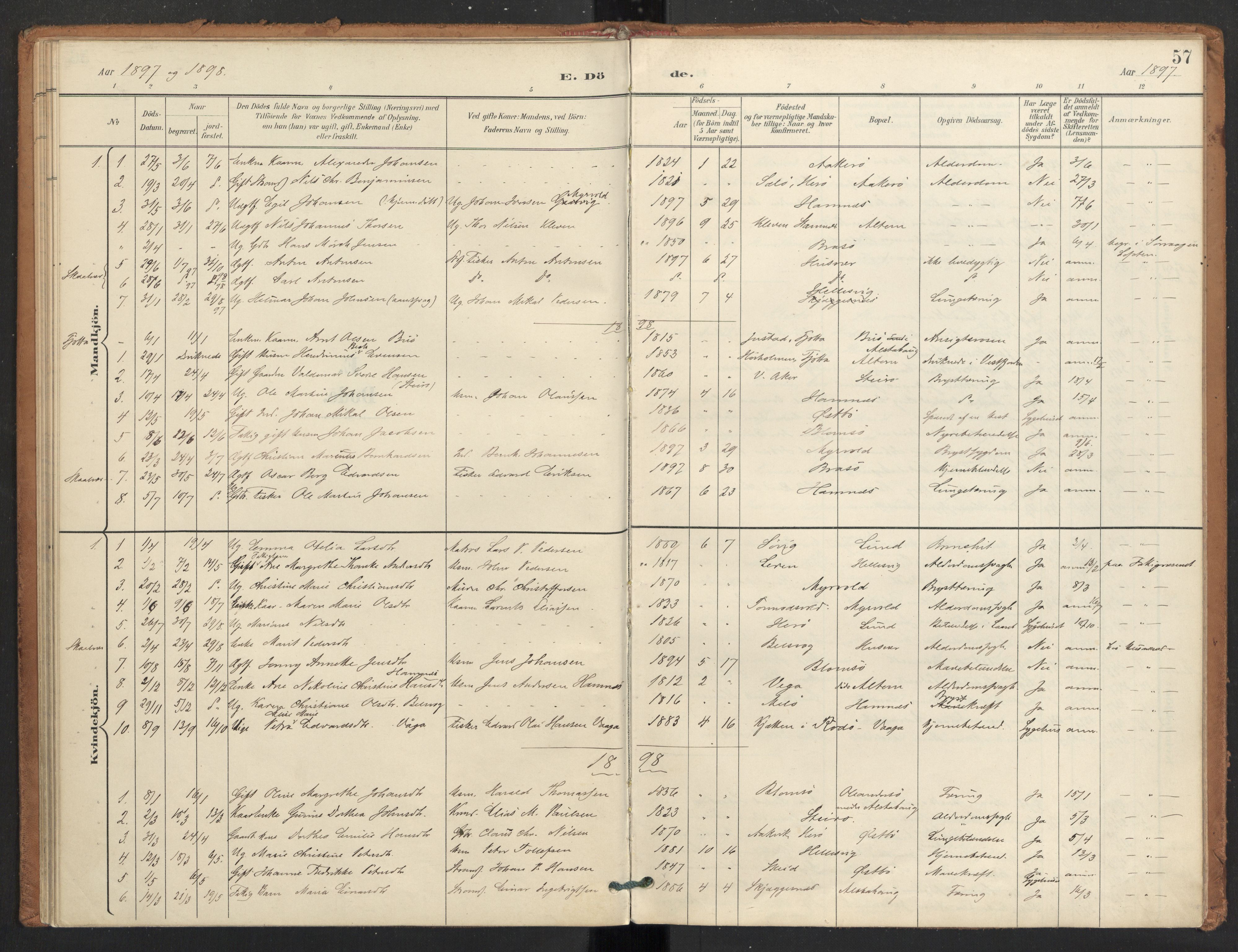 Ministerialprotokoller, klokkerbøker og fødselsregistre - Nordland, SAT/A-1459/830/L0454: Parish register (official) no. 830A18, 1897-1913, p. 57