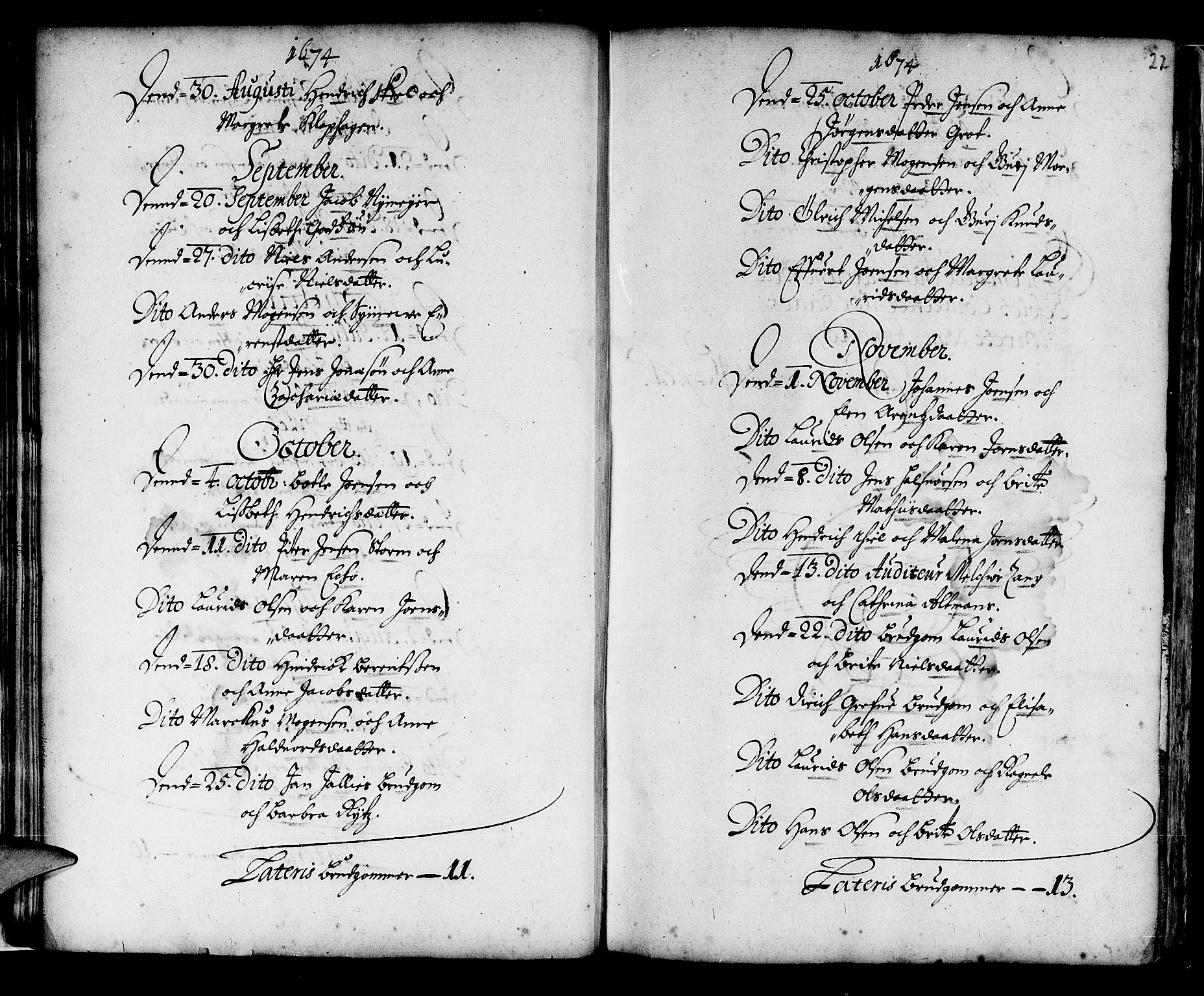 Korskirken sokneprestembete, AV/SAB-A-76101/H/Haa/L0001: Parish register (official) no. A 1, 1674-1688, p. 22
